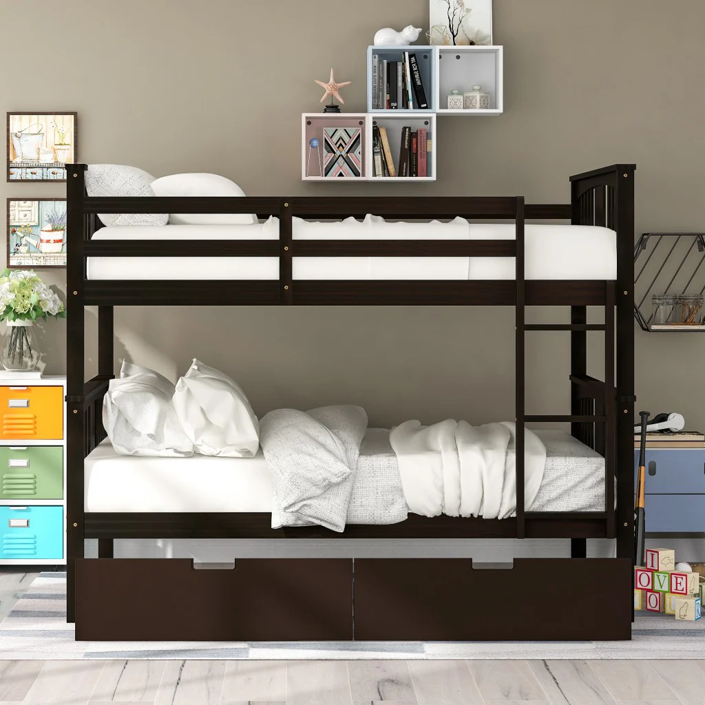 Modern White Full Over Full Bunk Bed With Two Drawers By Homeroots - Image 20