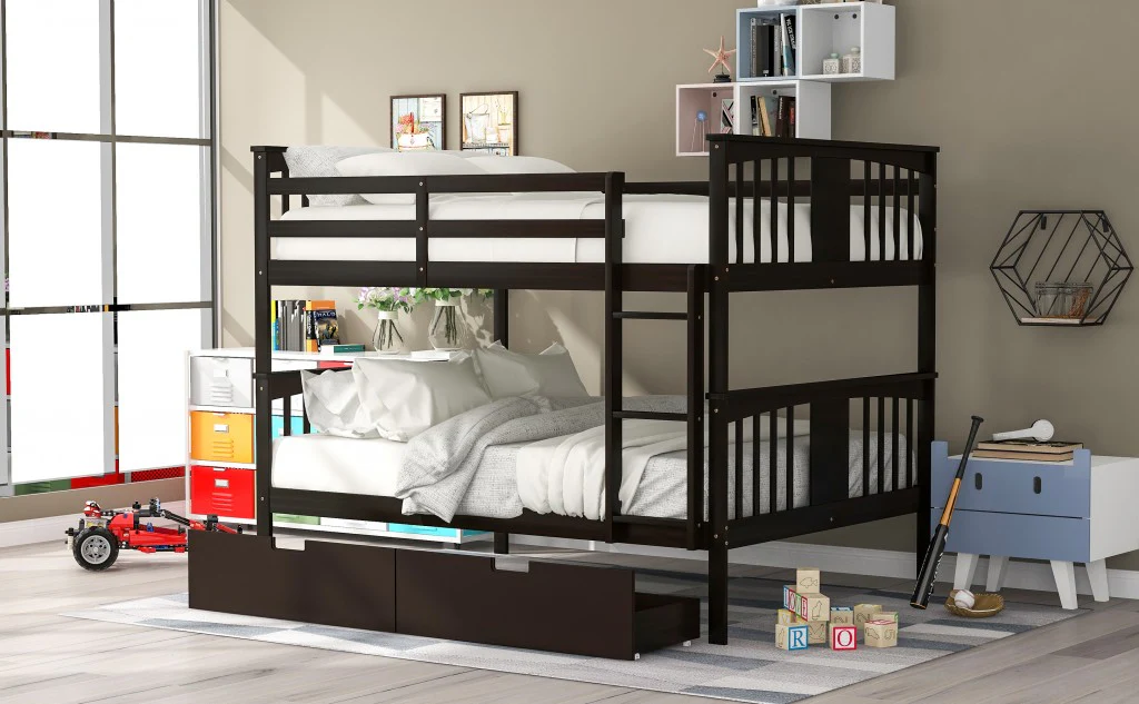 Modern White Full Over Full Bunk Bed With Two Drawers By Homeroots - Image 21
