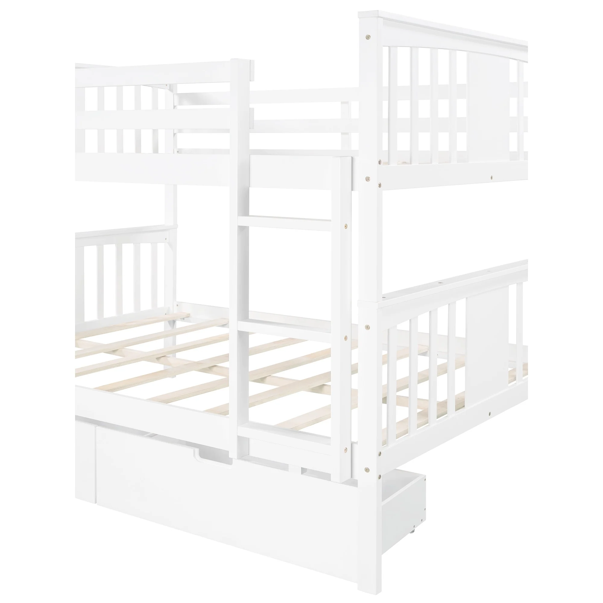 Modern White Full Over Full Bunk Bed With Two Drawers By Homeroots - Image 5