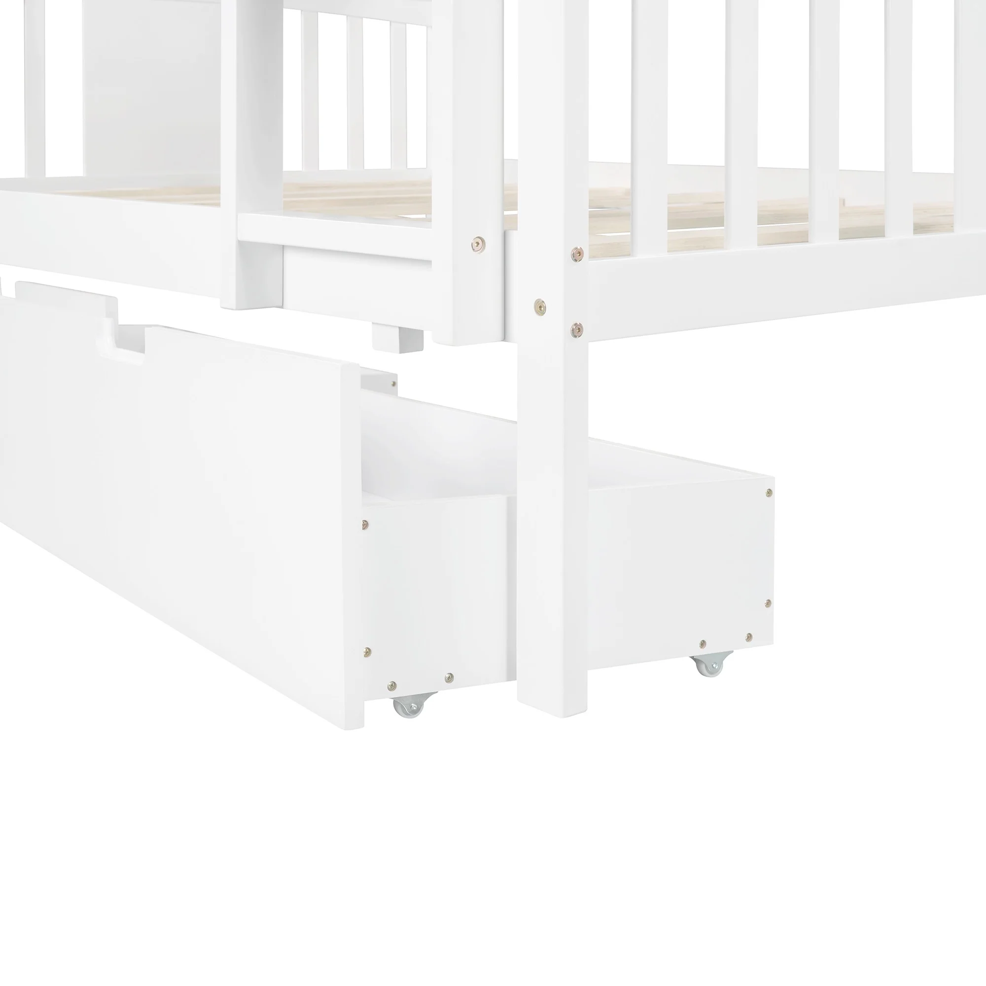 Modern White Full Over Full Bunk Bed With Two Drawers By Homeroots - Image 6