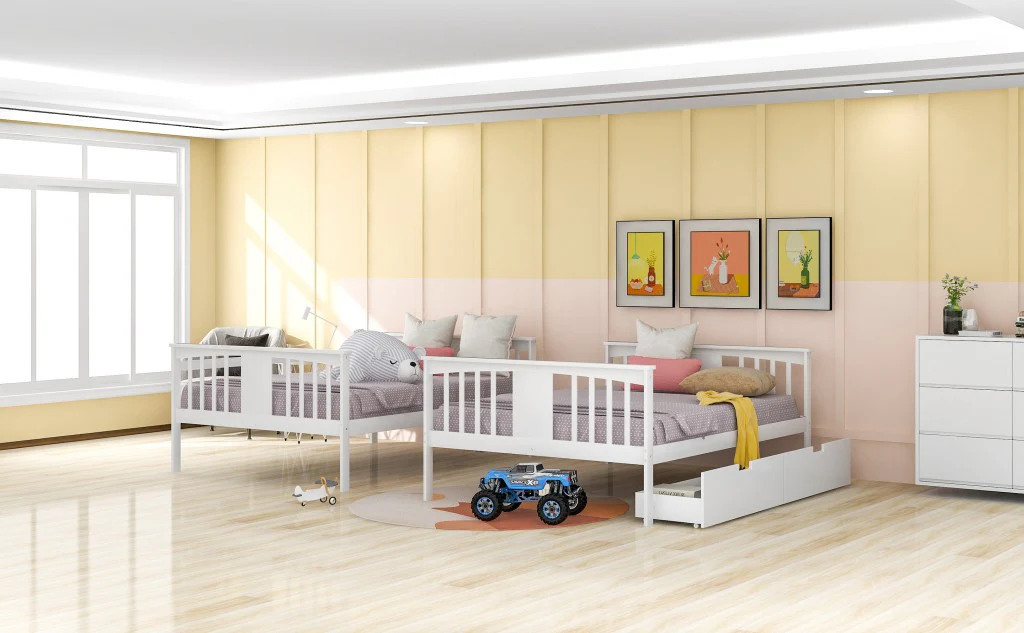 Modern White Full Over Full Bunk Bed With Two Drawers By Homeroots - Image 9