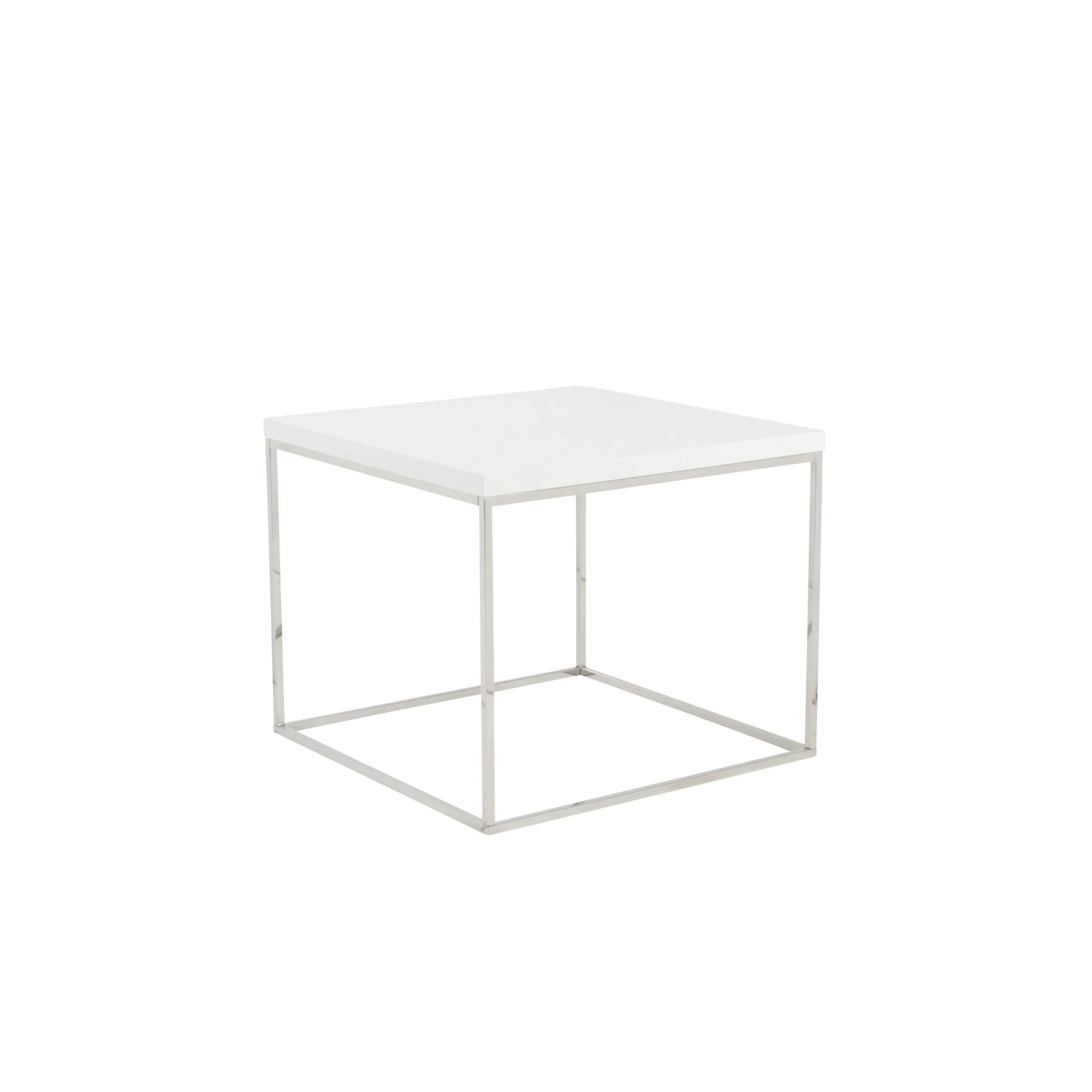 Modern White Gloss and Chrome Cube Side Table By Homeroots - Image 2