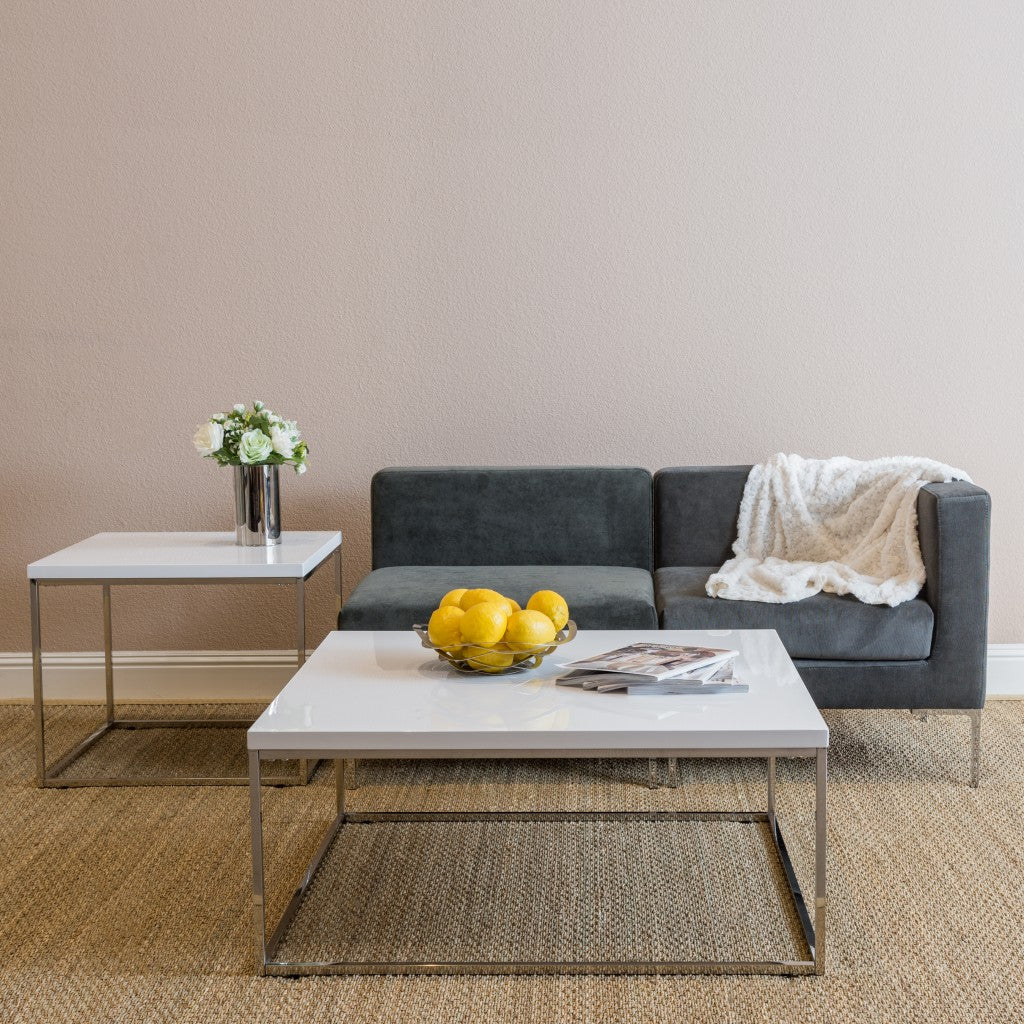 Modern White Gloss and Chrome Cube Side Table By Homeroots - Image 3