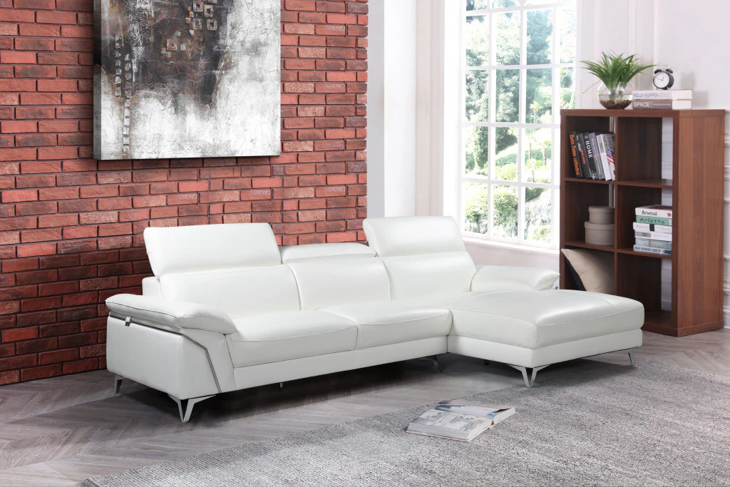 Modern White Leather Sectional By Homeroots - Image 2