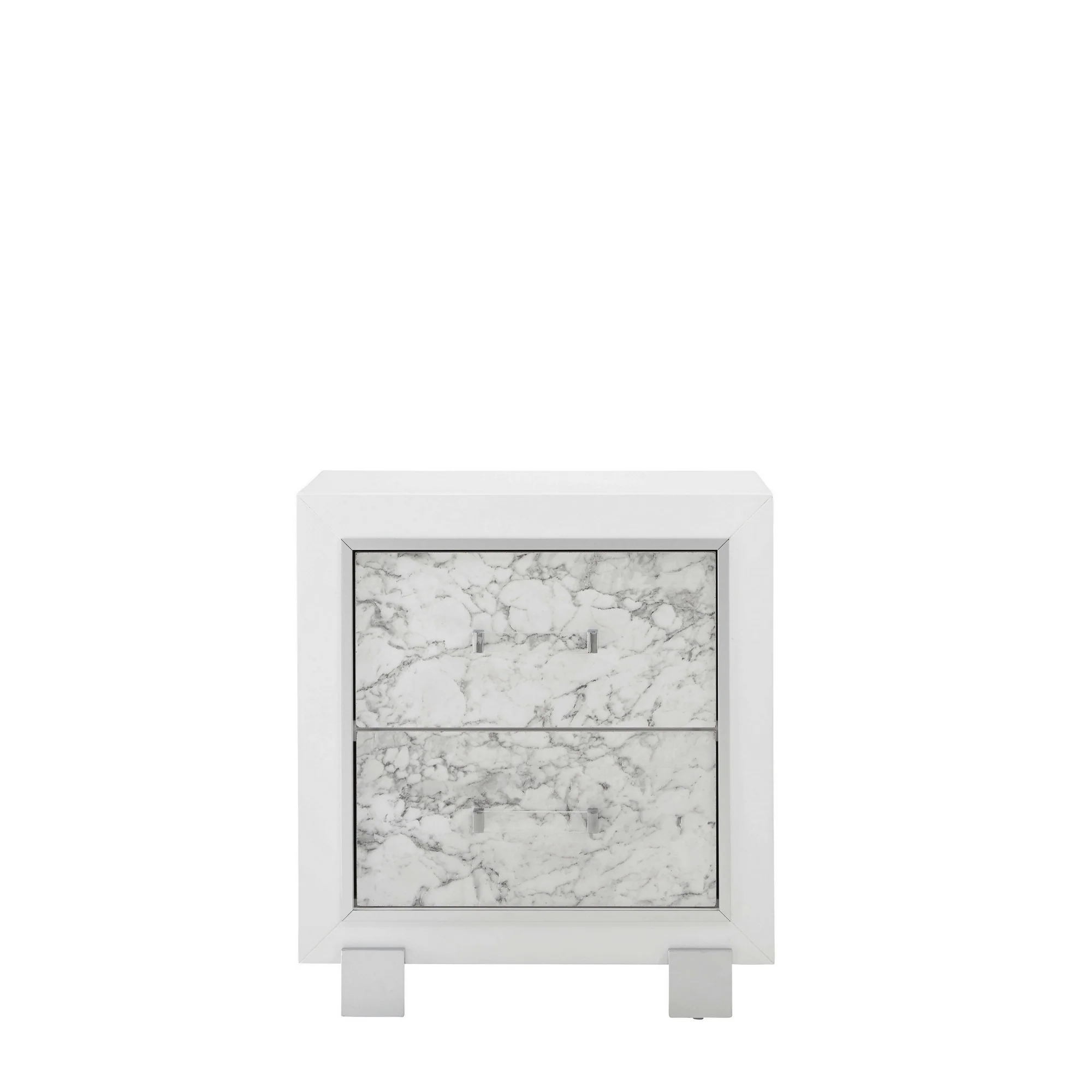 Modern White Nightstand With 2 Faux Marble Detailed Front Drawer. By Homeroots - Image 2