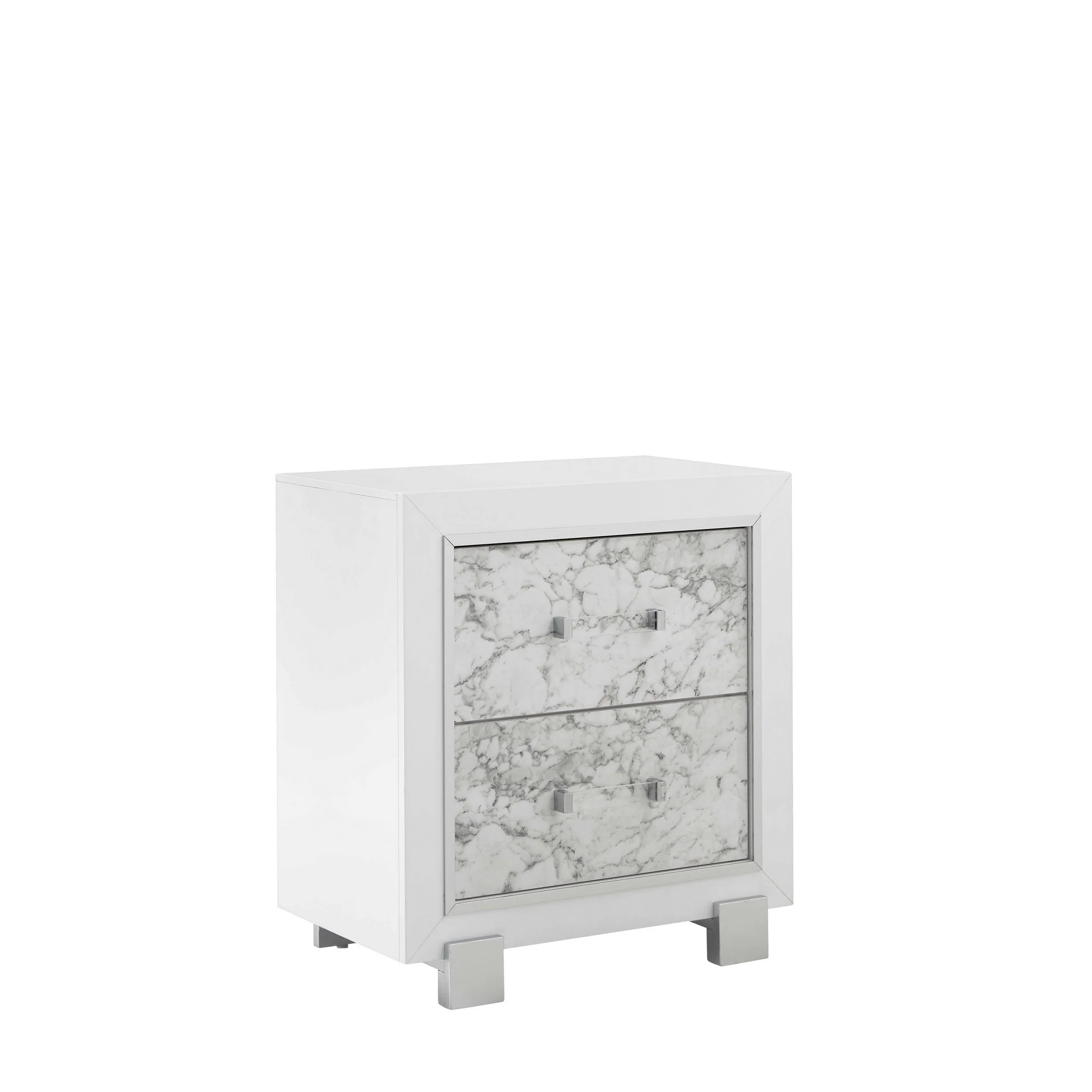 Modern White Nightstand With 2 Faux Marble Detailed Front Drawer. By Homeroots - Image 3