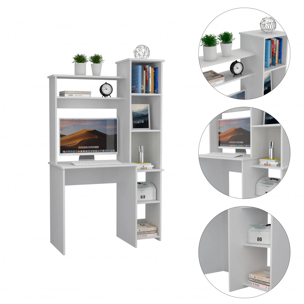 Modern White Office Desk with Storage Cabinet By Homeroots - Image 3