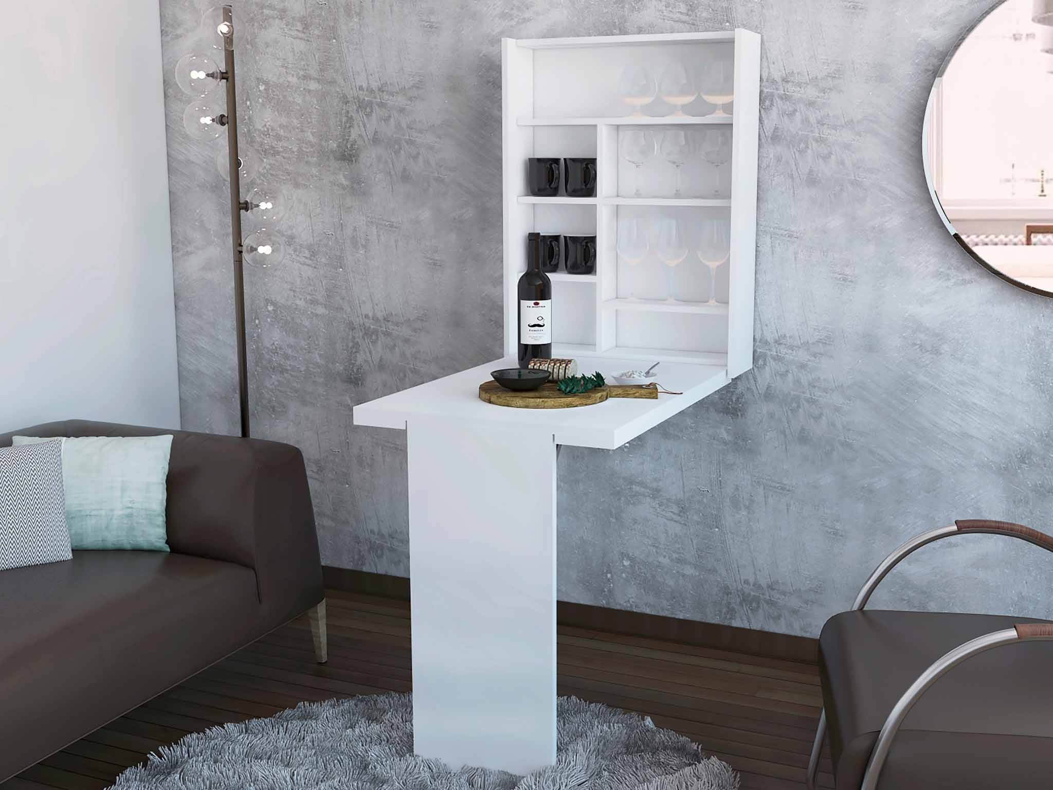 Modern White Retractable Desk or Bar Cabinet By Homeroots - Image 3