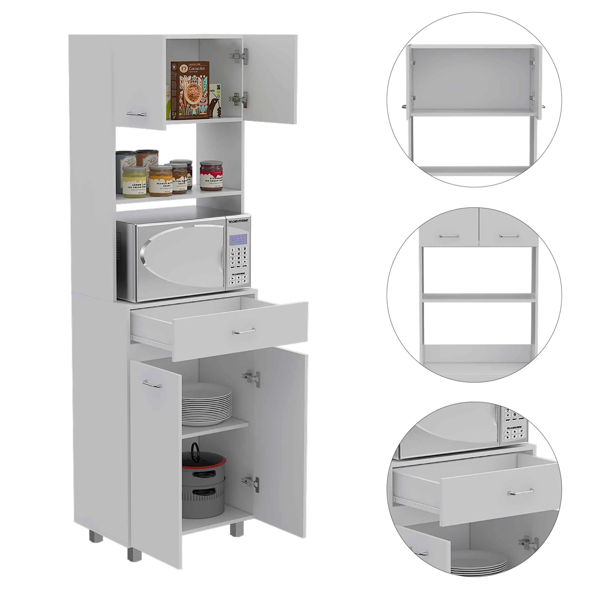 Modern White Stria Tall Kitchen Cart By Homeroots - Image 5