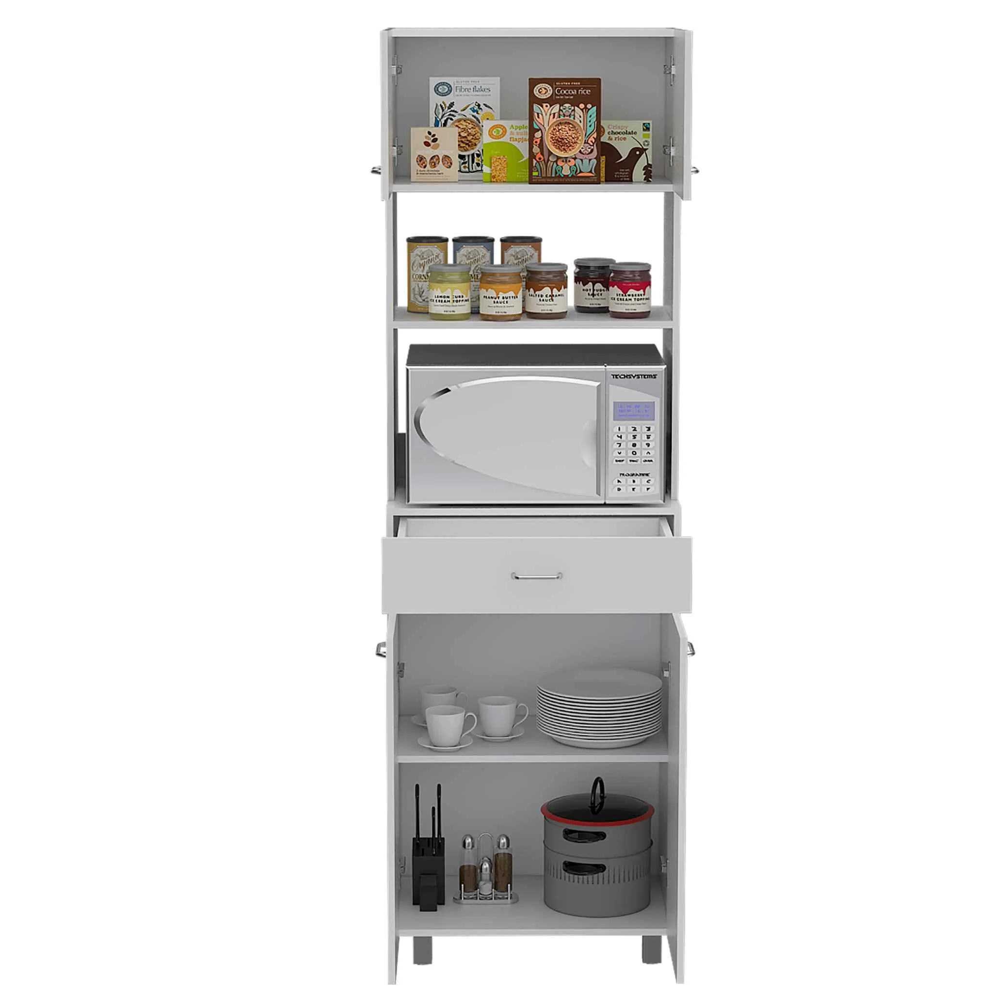 Modern White Stria Tall Kitchen Cart By Homeroots - Image 6