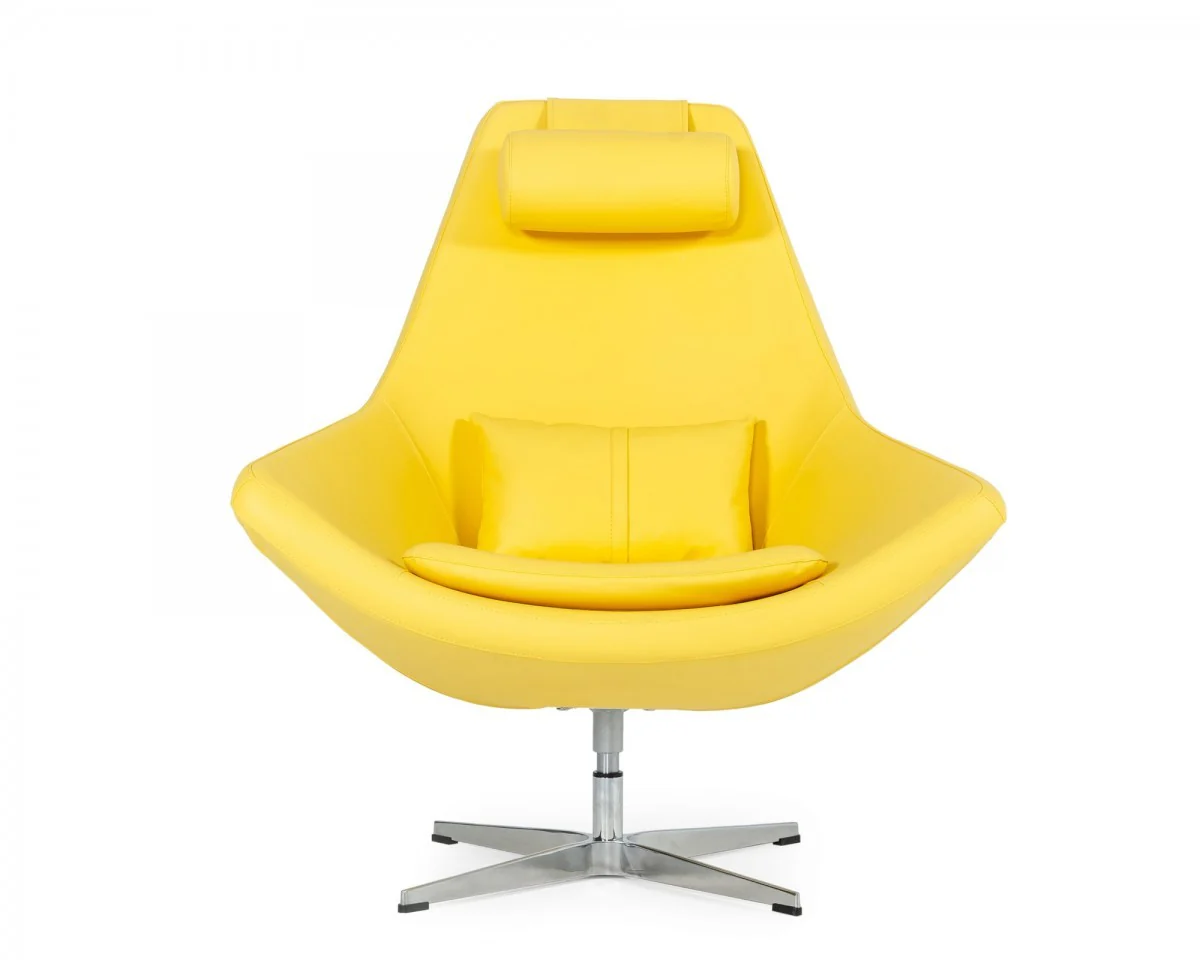 Modern Yellow Faux Leather And Steel Swivel Chair By Homeroots - Image 3