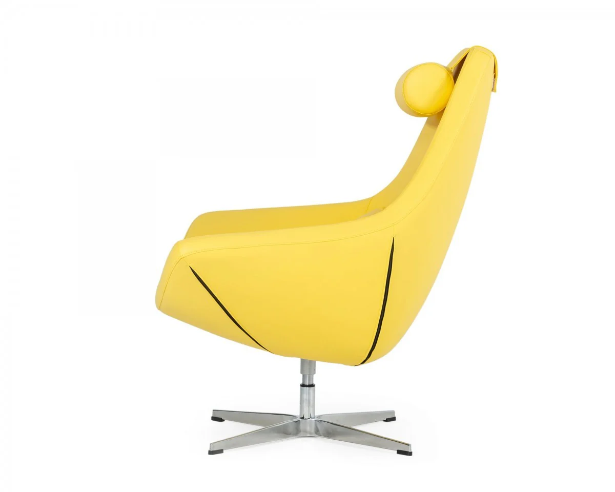 Modern Yellow Faux Leather And Steel Swivel Chair By Homeroots - Image 4