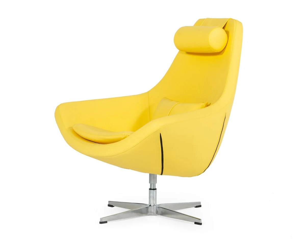 Modern Yellow Faux Leather And Steel Swivel Chair By Homeroots - Image 5