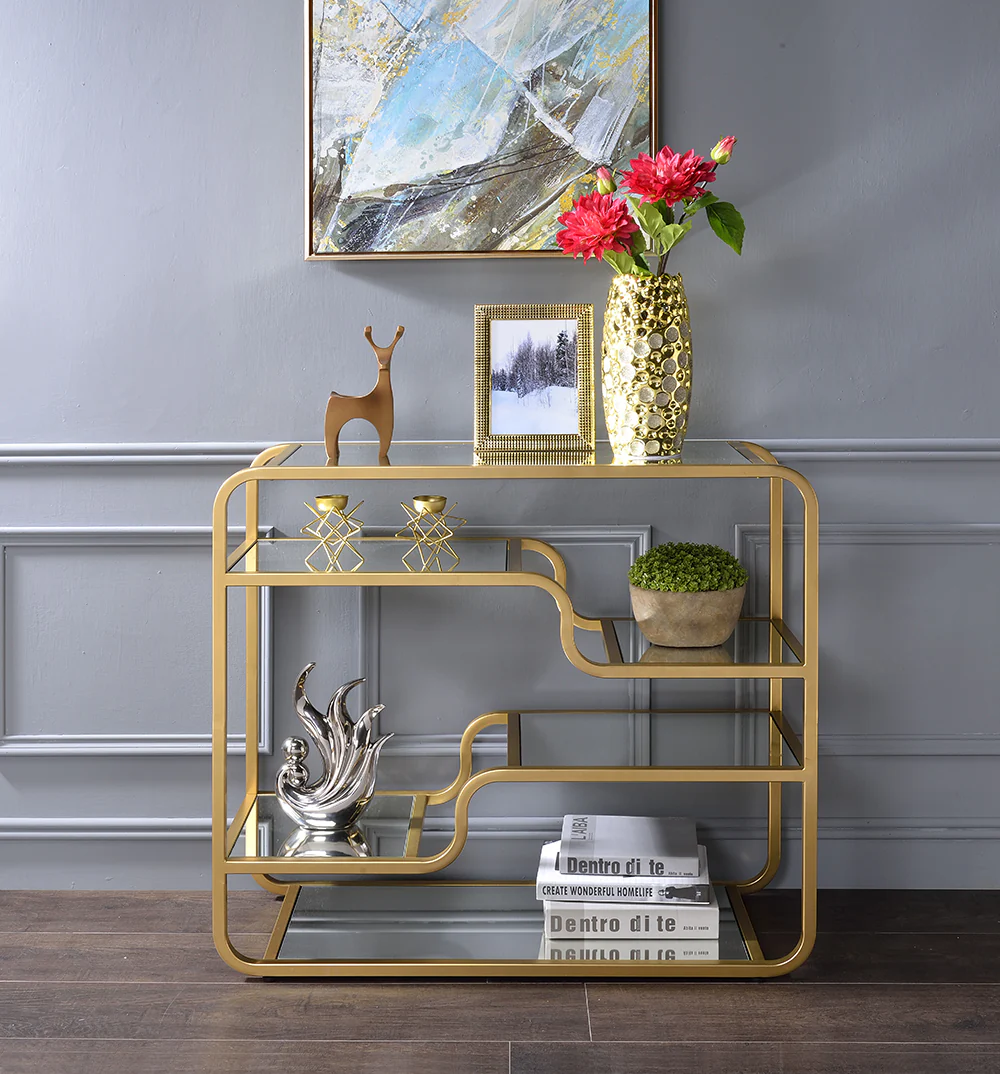 Modern Yet Retro Gold And Glass Bar Table By Homeroots - Image 5