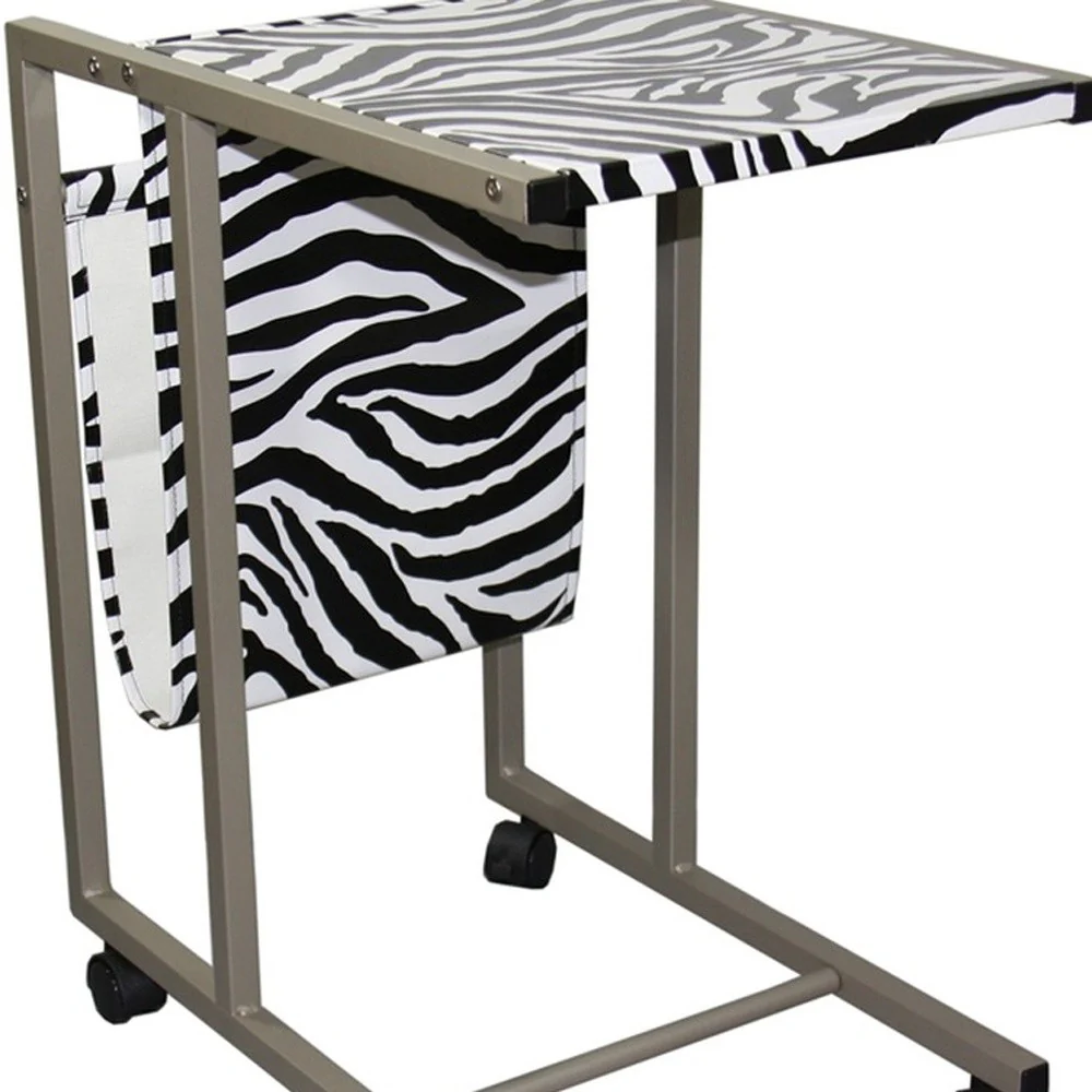 Modern Zebra Print Metal Laptop Cart And Desk By Homeroots - Image 4