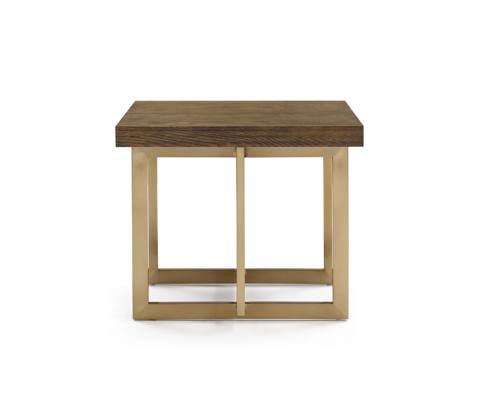 Modrest Pike Modern Elm & Antique Brass End Table By Homeroots - Image 2