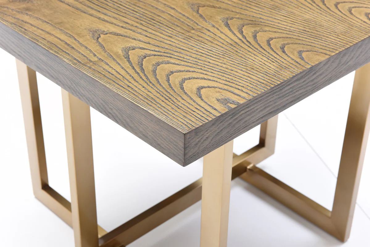 Modrest Pike Modern Elm & Antique Brass End Table By Homeroots - Image 3