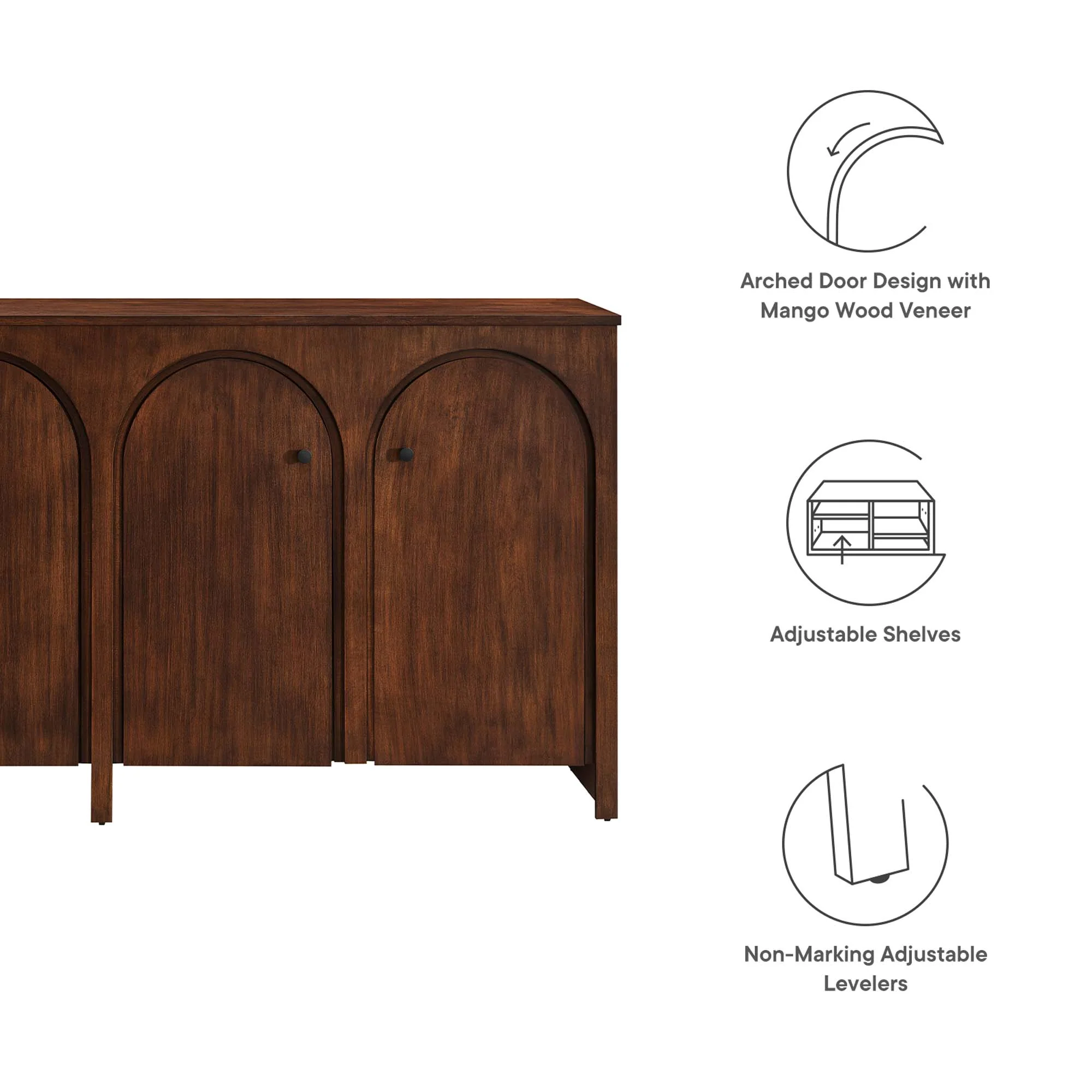 Modway Appia Wood Grain 4-Door Sideboard Storage Cabinet - Image 16