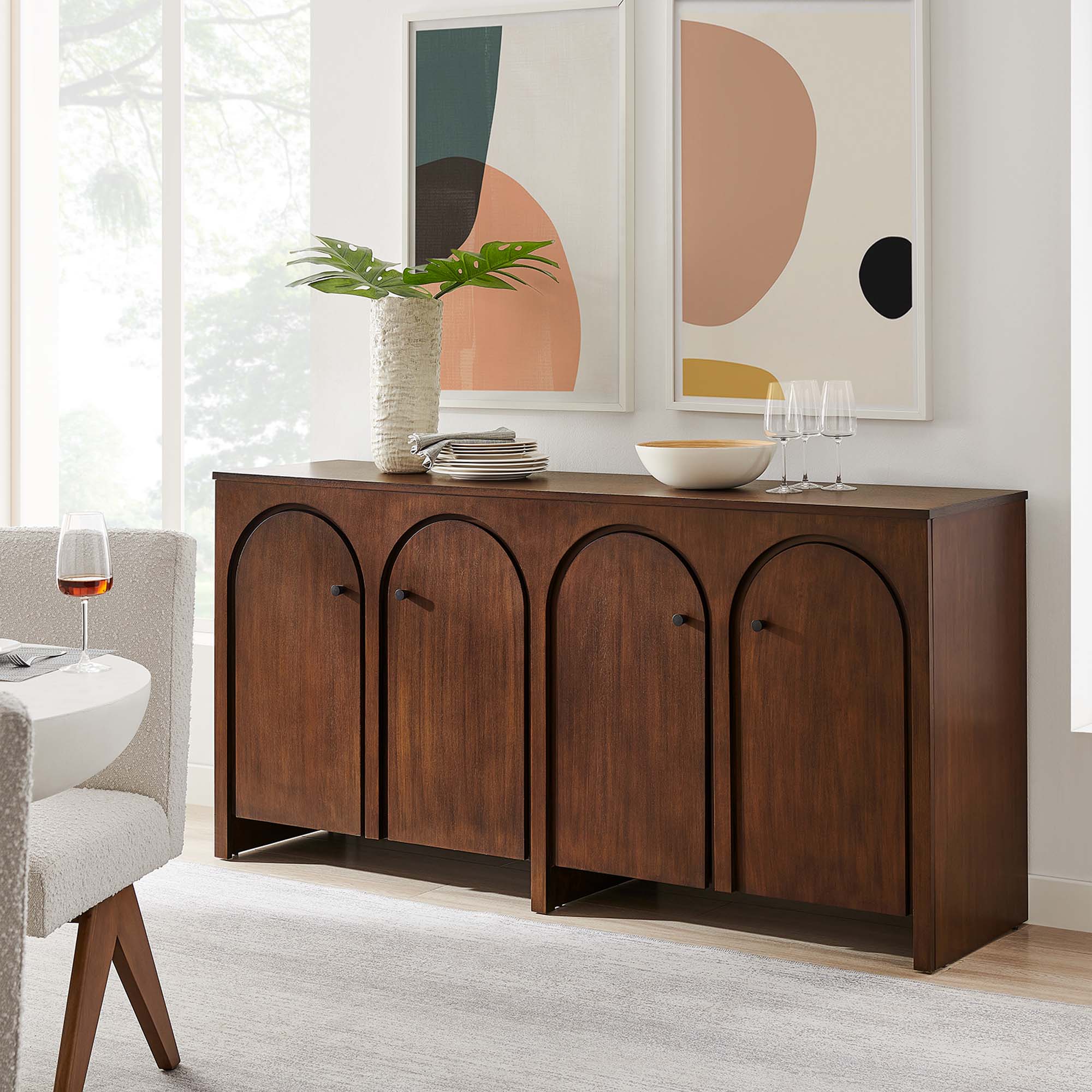 Modway Appia Wood Grain 4-Door Sideboard Storage Cabinet - Image 18