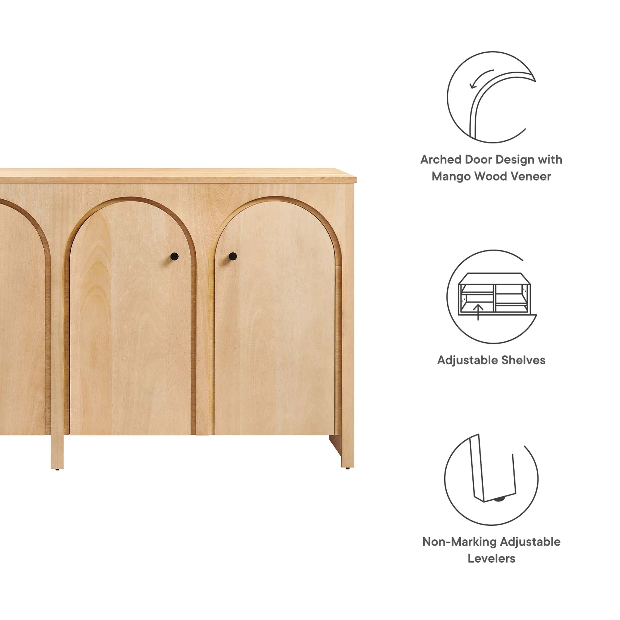 Modway Appia Wood Grain 4-Door Sideboard Storage Cabinet - Image 8
