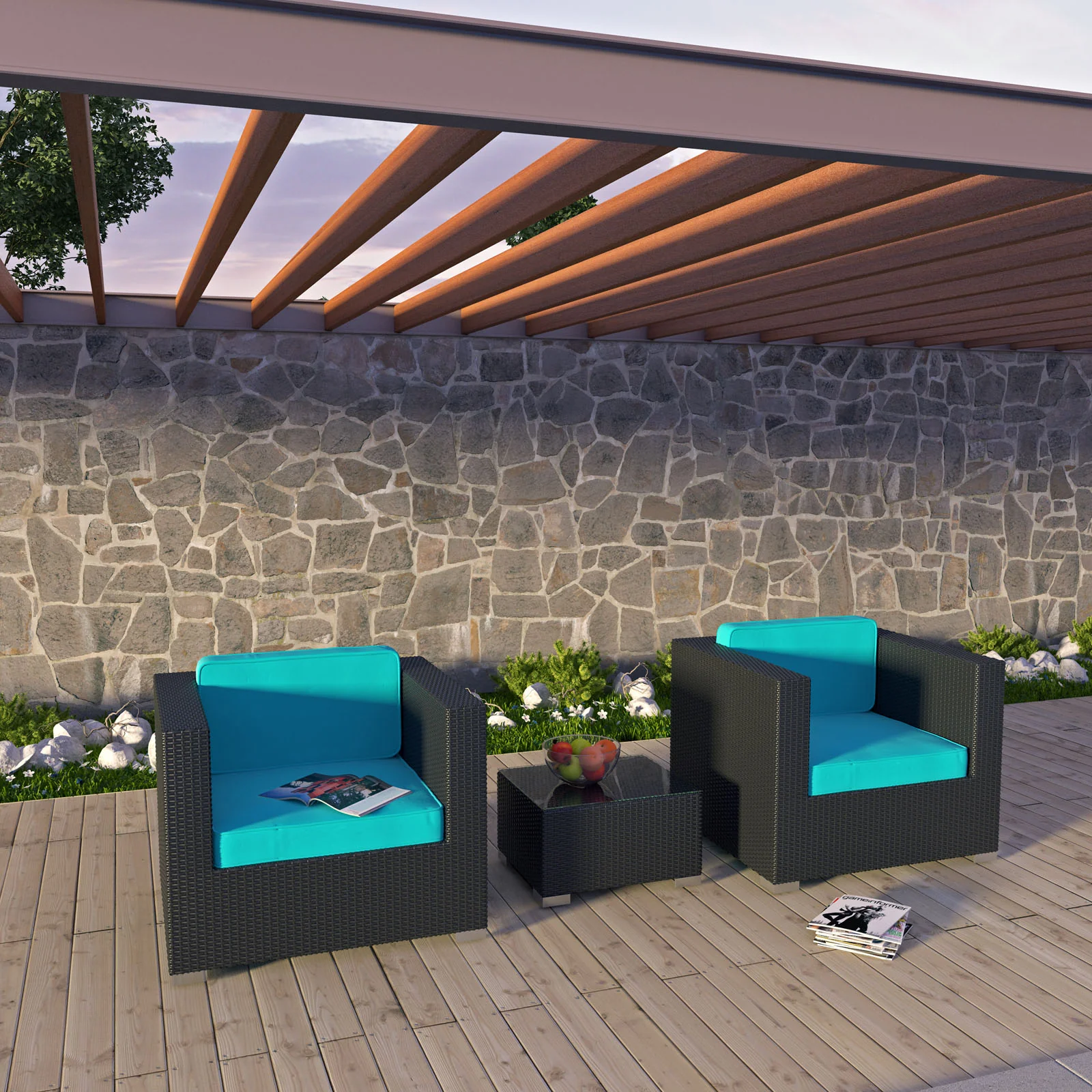 Modway Burrow 3 Piece Outdoor Patio Sofa Set - Image 19