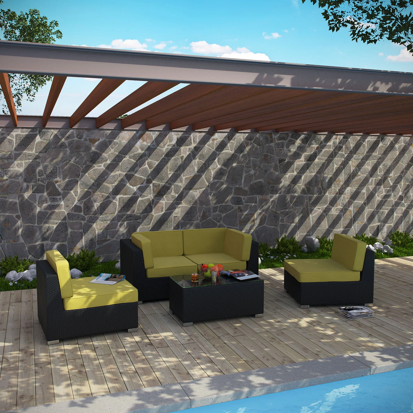 Modway Camfora 5 Piece Outdoor Patio Sectional Set - Image 4