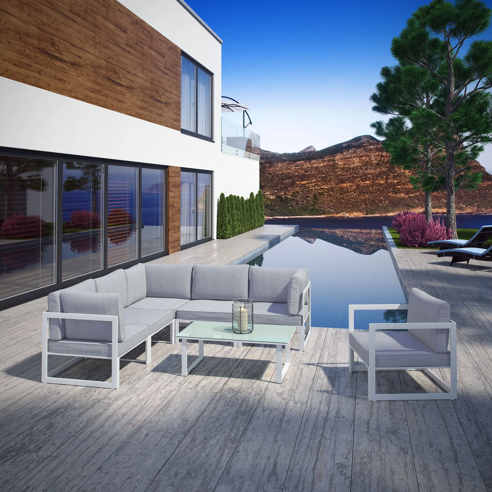 Modway Fortuna 7 Piece Outdoor Patio Sectional Sofa Set - Image 3