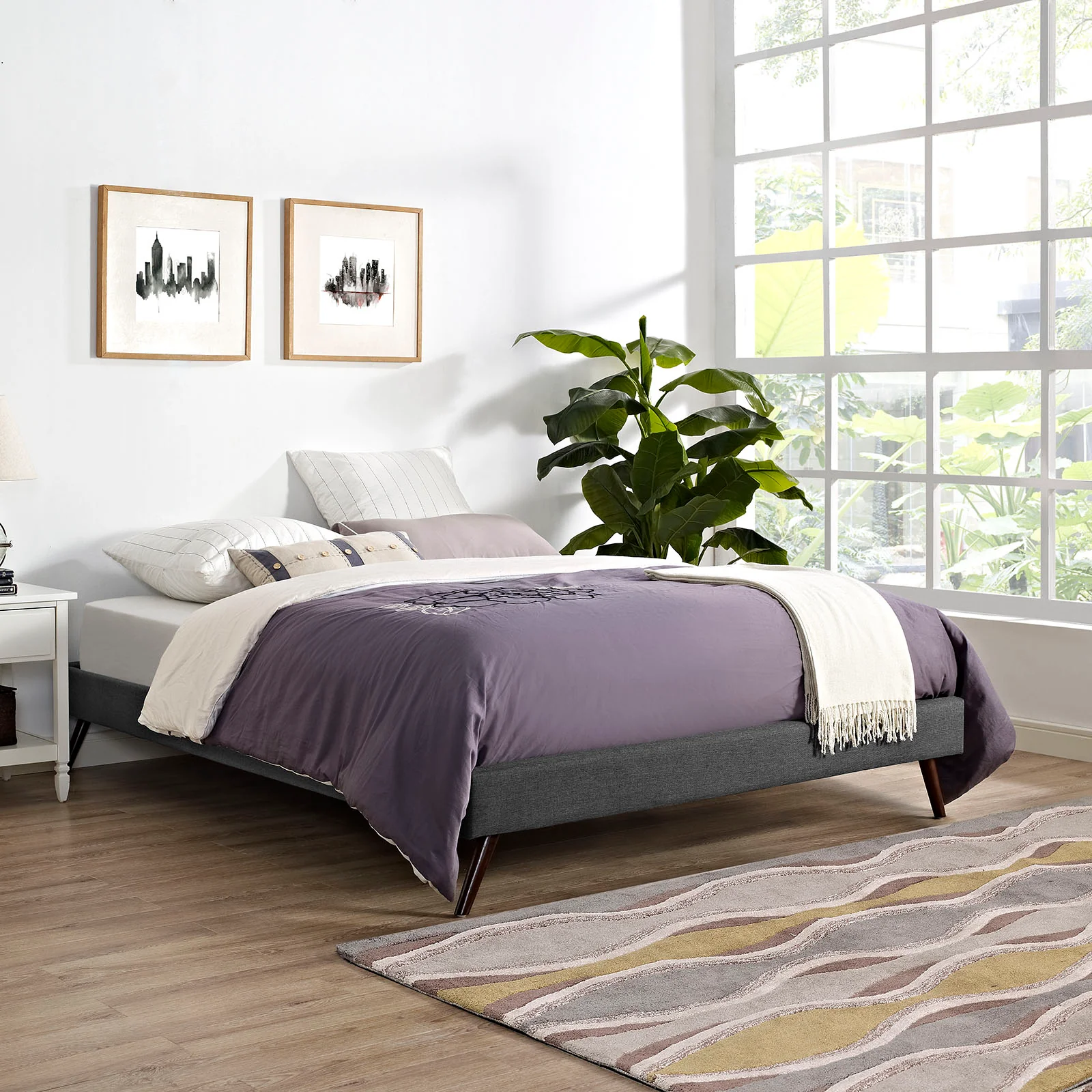 Modway Helen Fabric Queen Bed Frame with Round Splayed Legs - Image 10