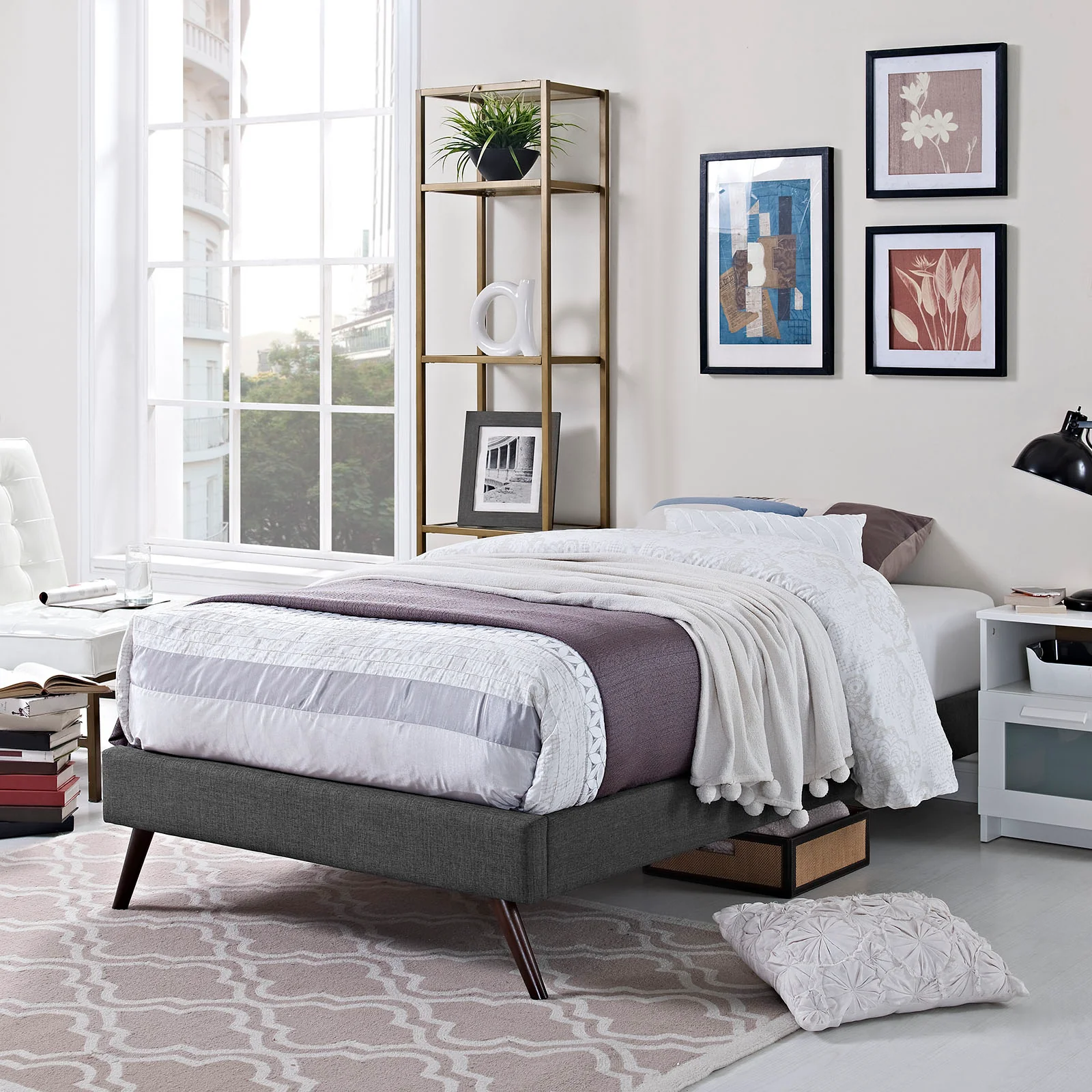 Modway Helen Fabric Twin Bed Frame with Round Splayed Legs - Image 10