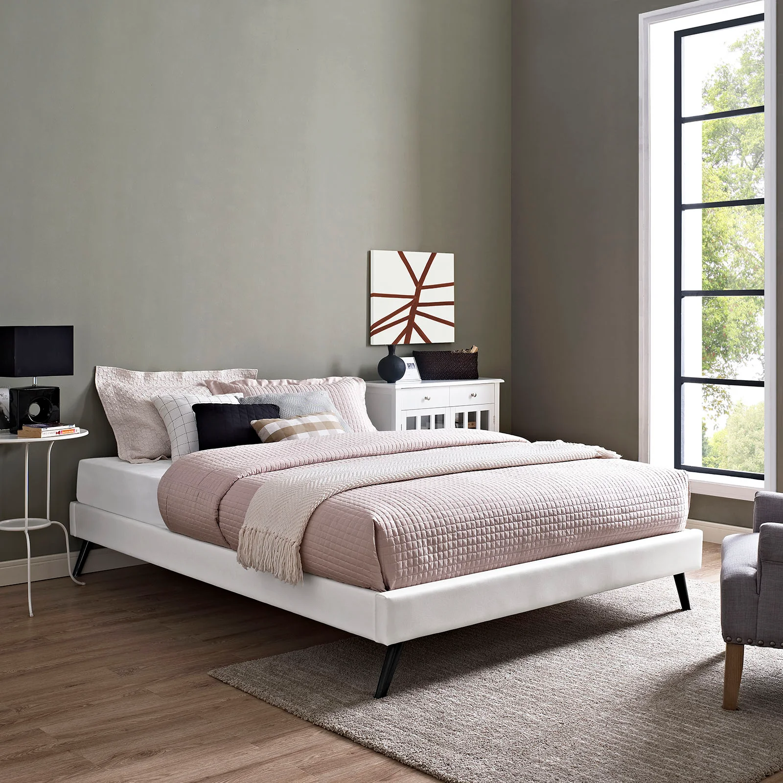 Modway Helen Vinyl Queen Bed Frame with Round Splayed Legs - Image 10