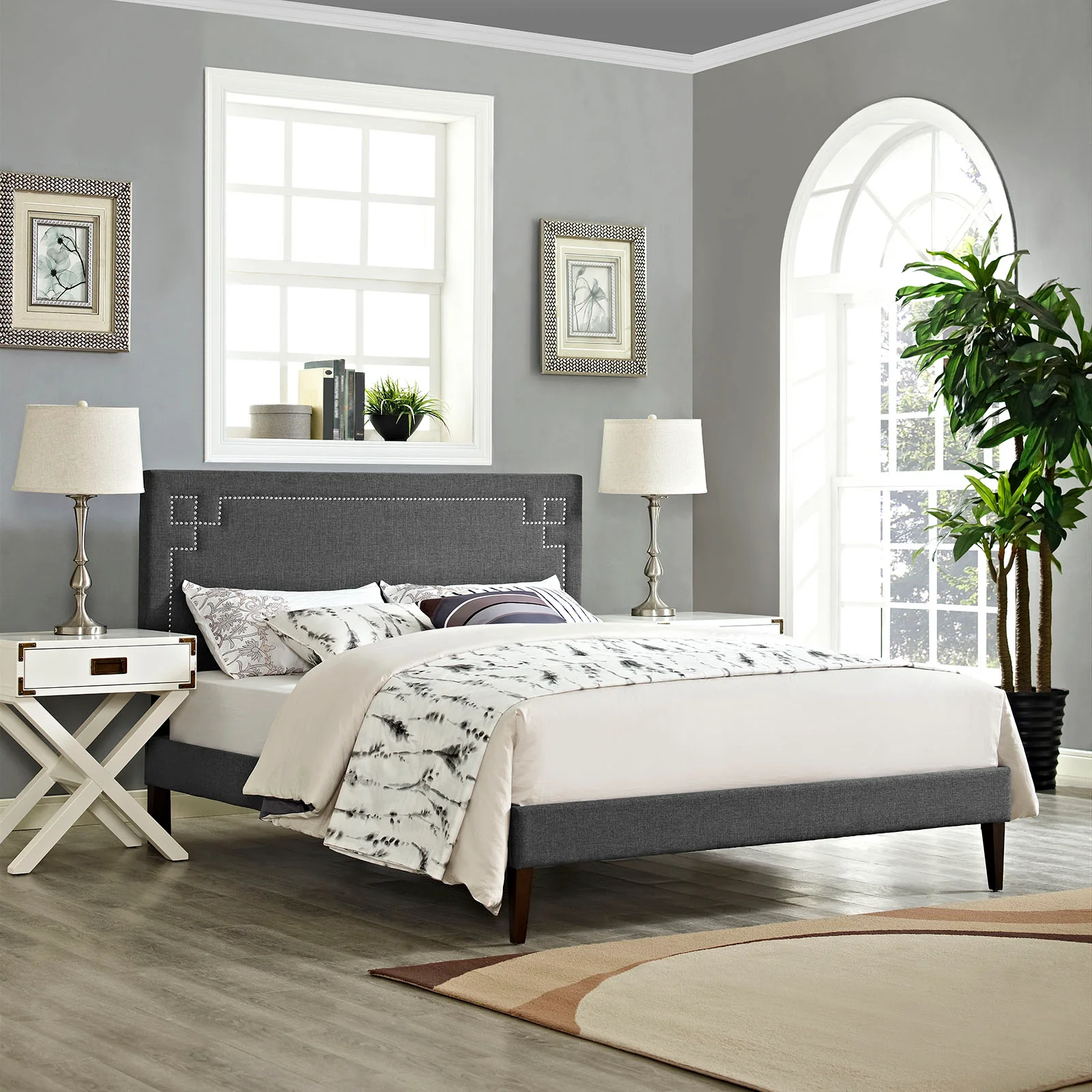 Modway Josie Fabric Queen Platform Bed with Squared Tapered Legs - Image 5