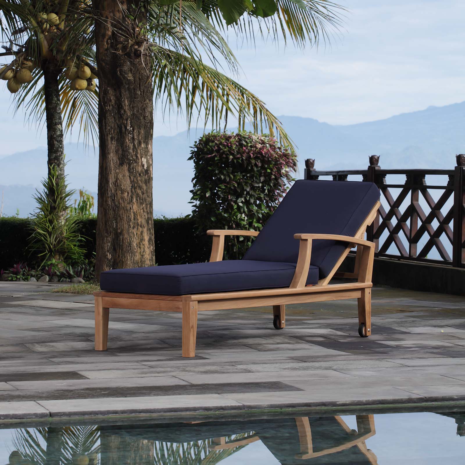 Modway Marina Outdoor Patio Teak Single Chaise - Image 16