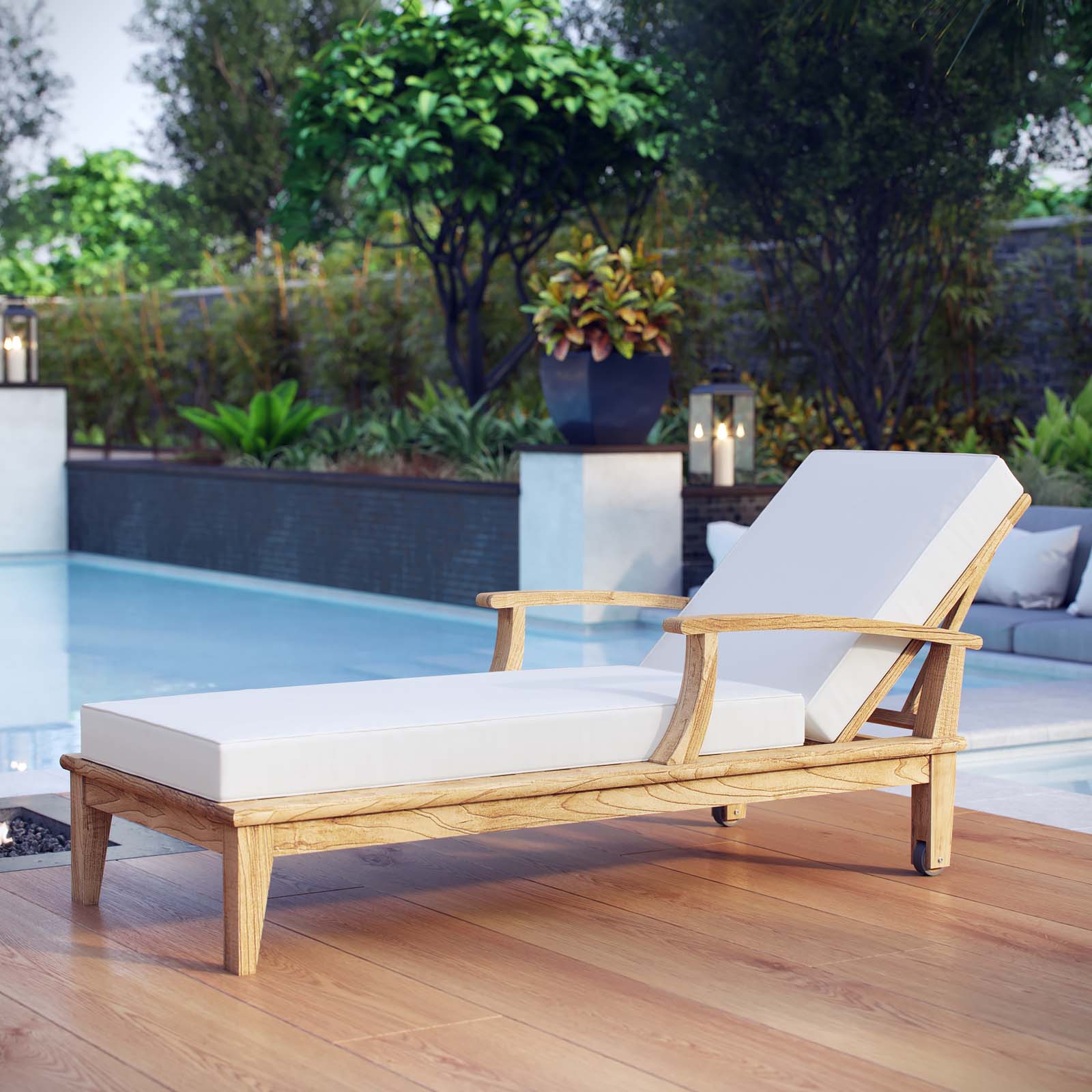 Modway Marina Outdoor Patio Teak Single Chaise - Image 21