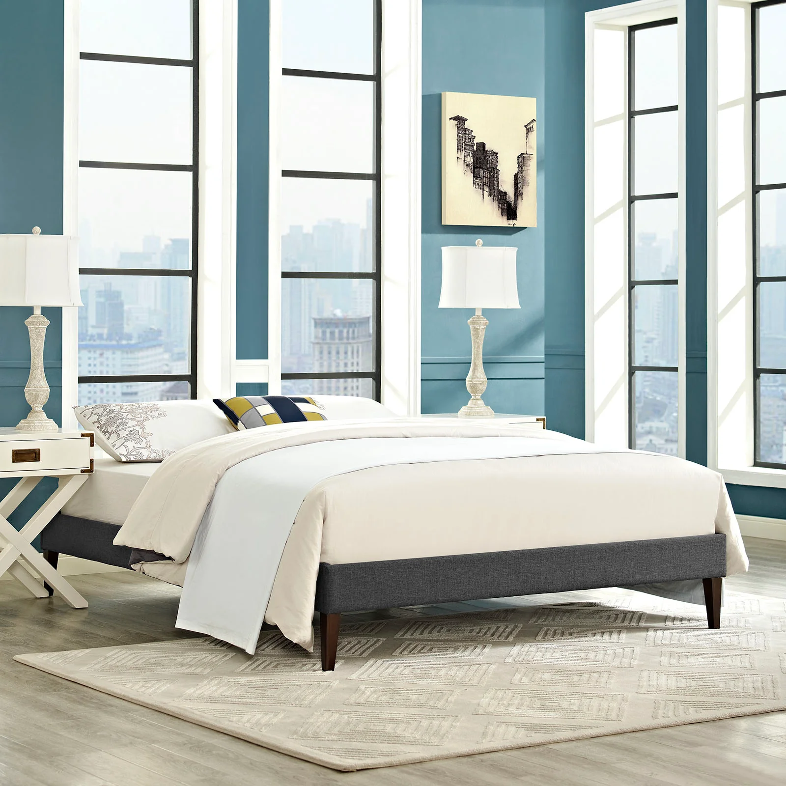 Modway Sharon Fabric Full Bed Frame with Squared Tapered Legs - Image 10