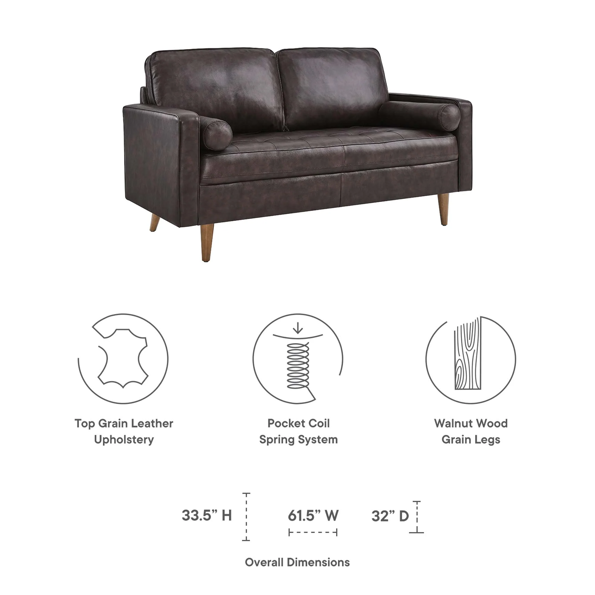 Modway Valour Leather Loveseat - Image 13