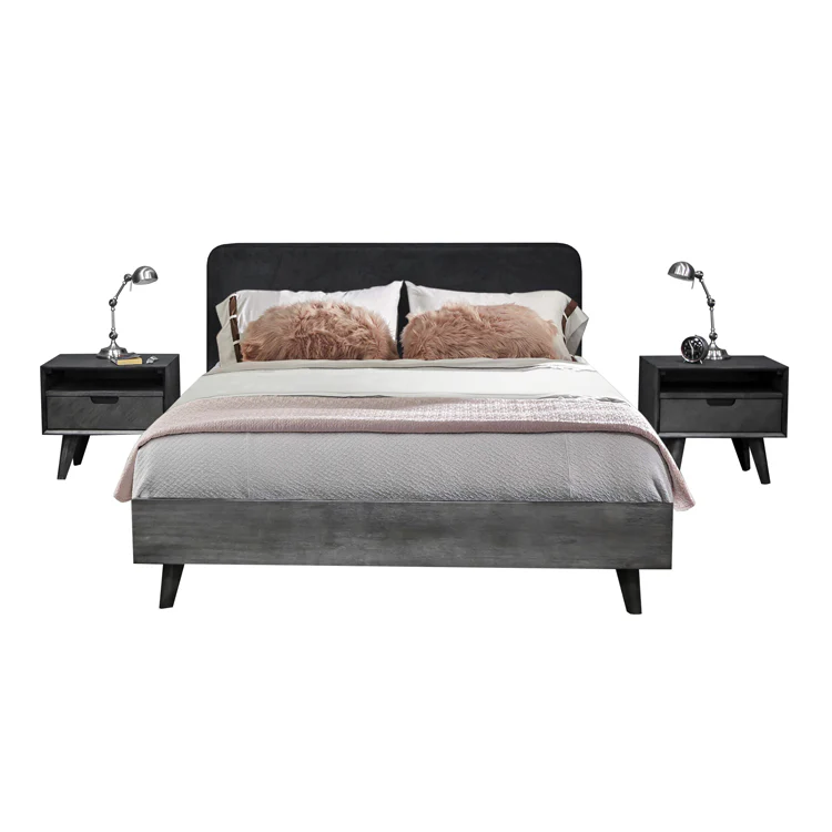 Mohave 3 Piece Acacia Queen Bed and Nightstands Bedroom Set By Armen Living - Image 2