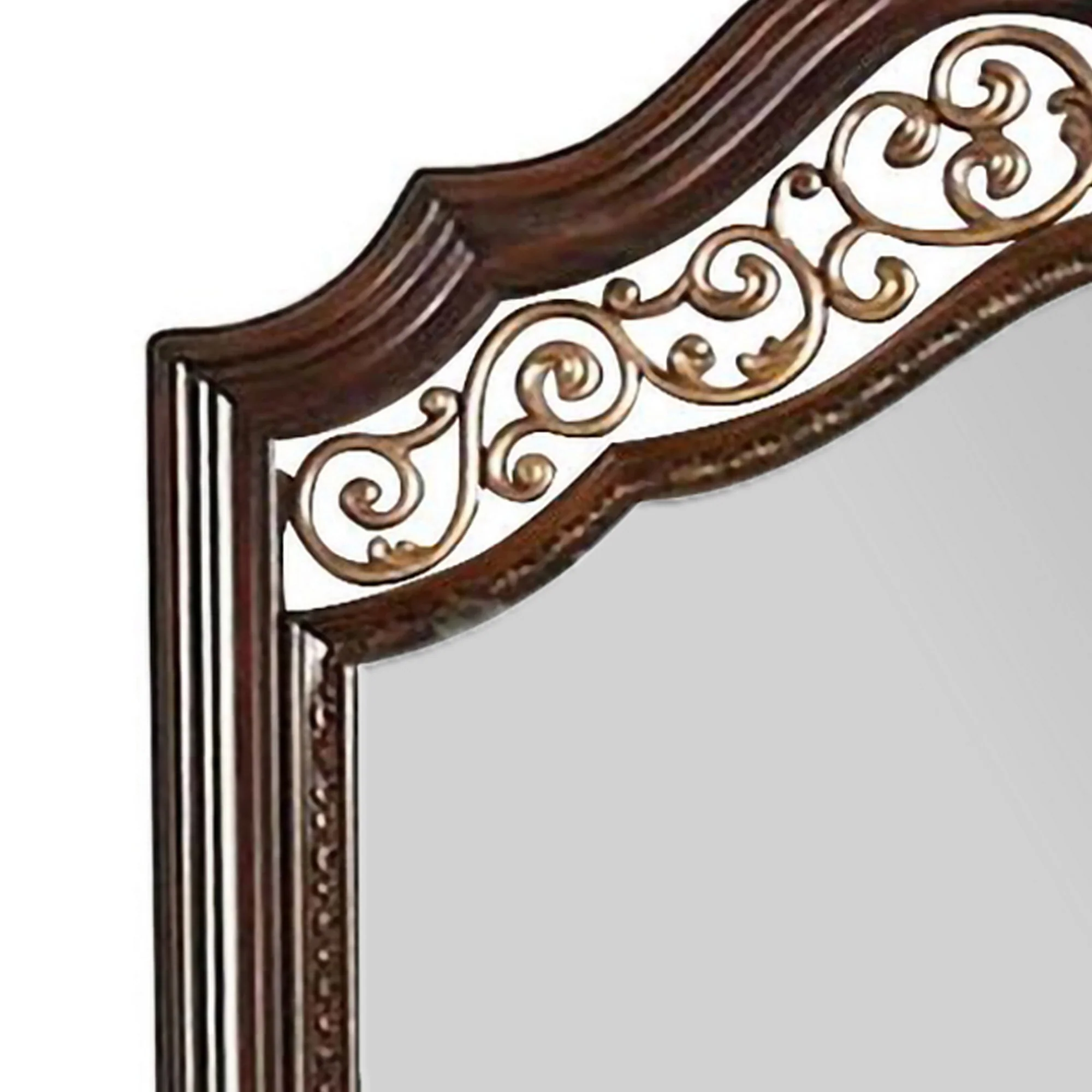 Molded Wooden Frame Mirror with Ornate Detailing, Brown By Casagear Home By Benzara - Image 2
