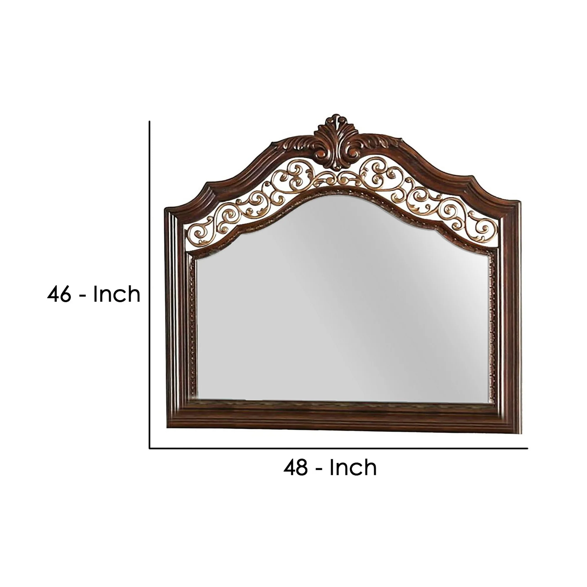 Molded Wooden Frame Mirror with Ornate Detailing, Brown By Casagear Home By Benzara - Image 5