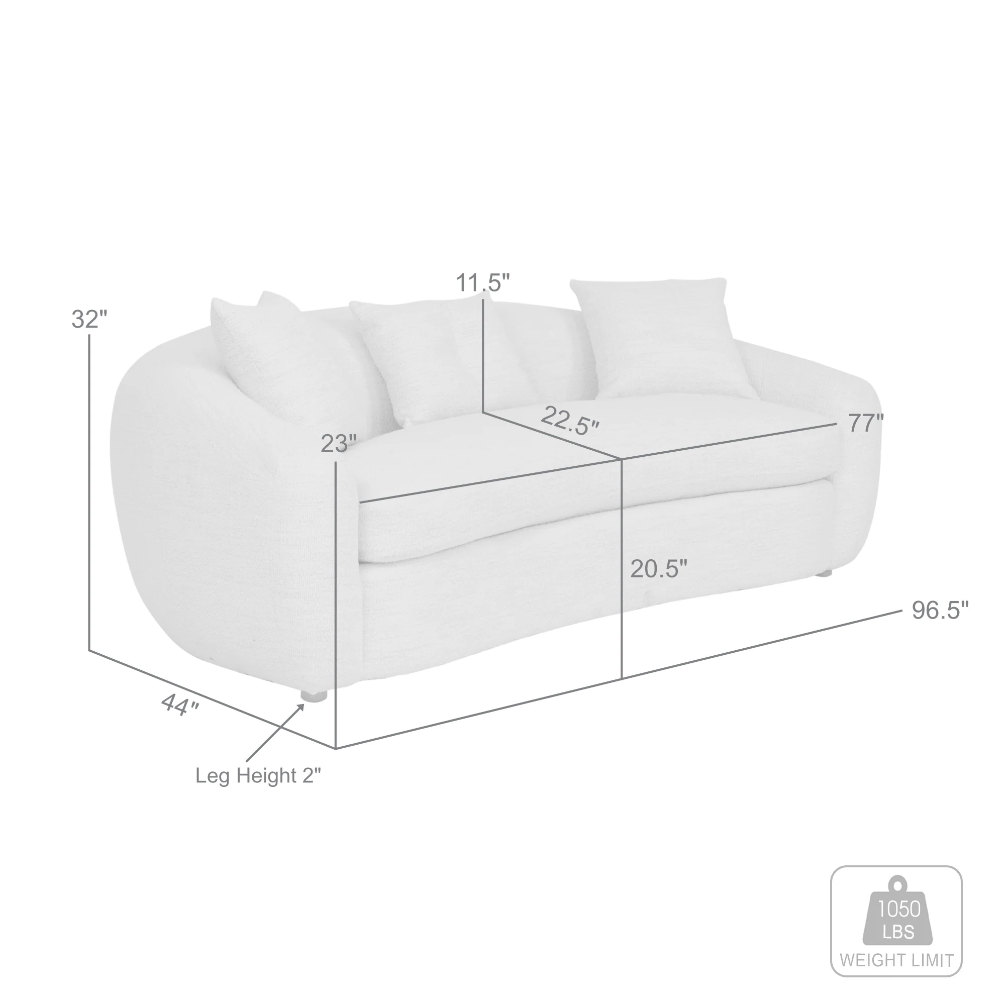 Molly 96.5" Upholstered Curved Sofa in Pearl By Armen Living - Image 8