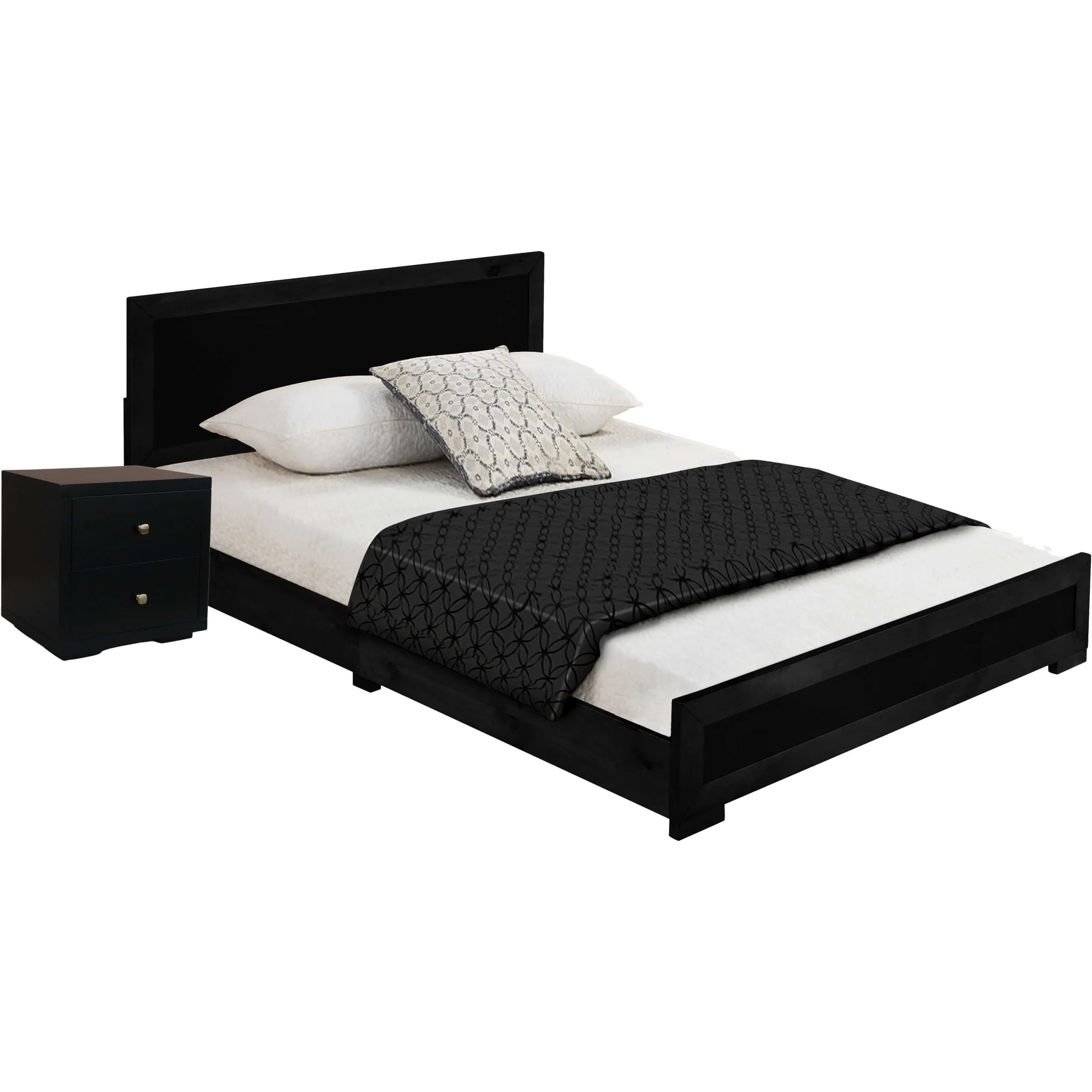Moma Black Wood Platform Full Bed With Nightstand By Homeroots - Image 3