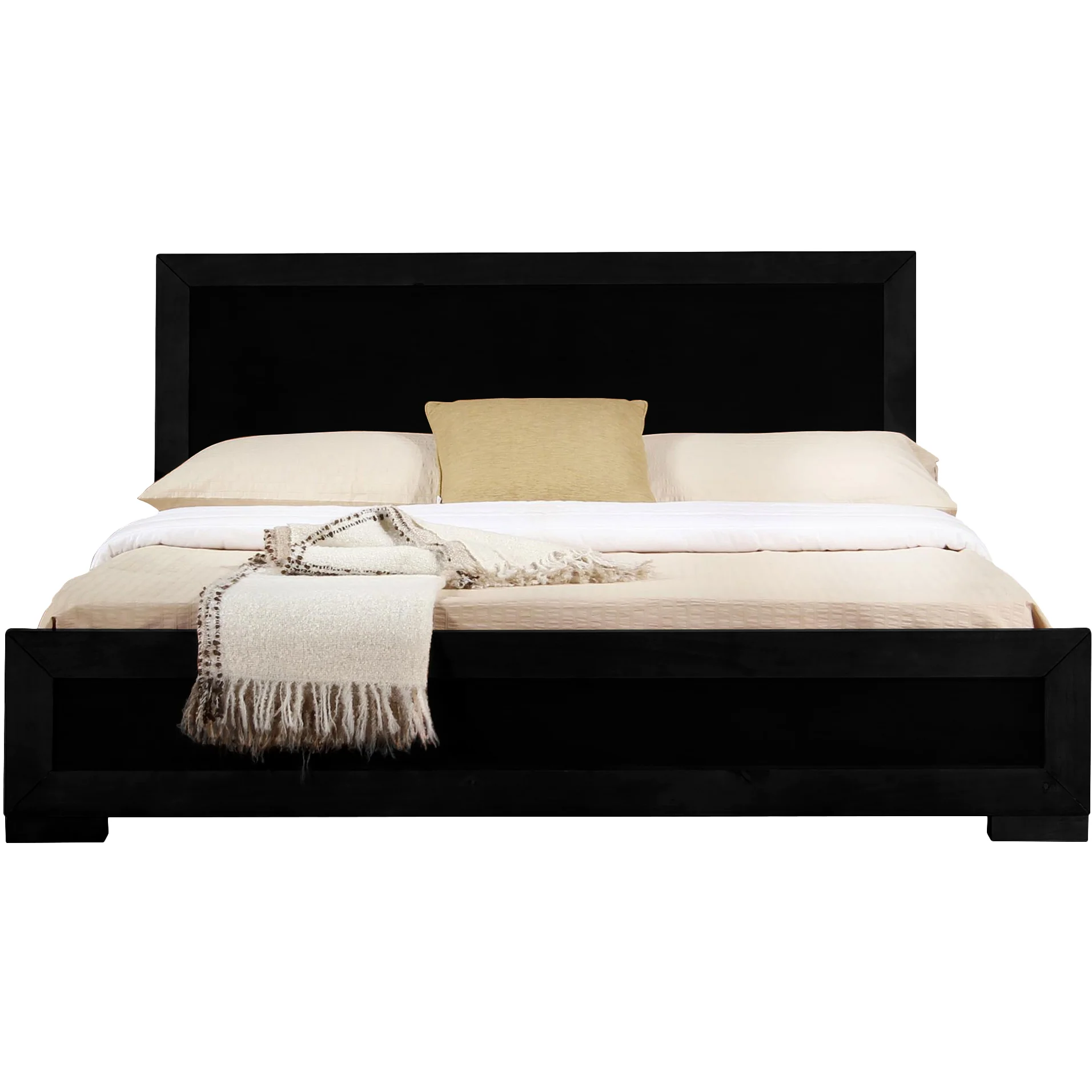 Moma Black Wood Platform Queen Bed With Two Nightstands By Homeroots - Image 4