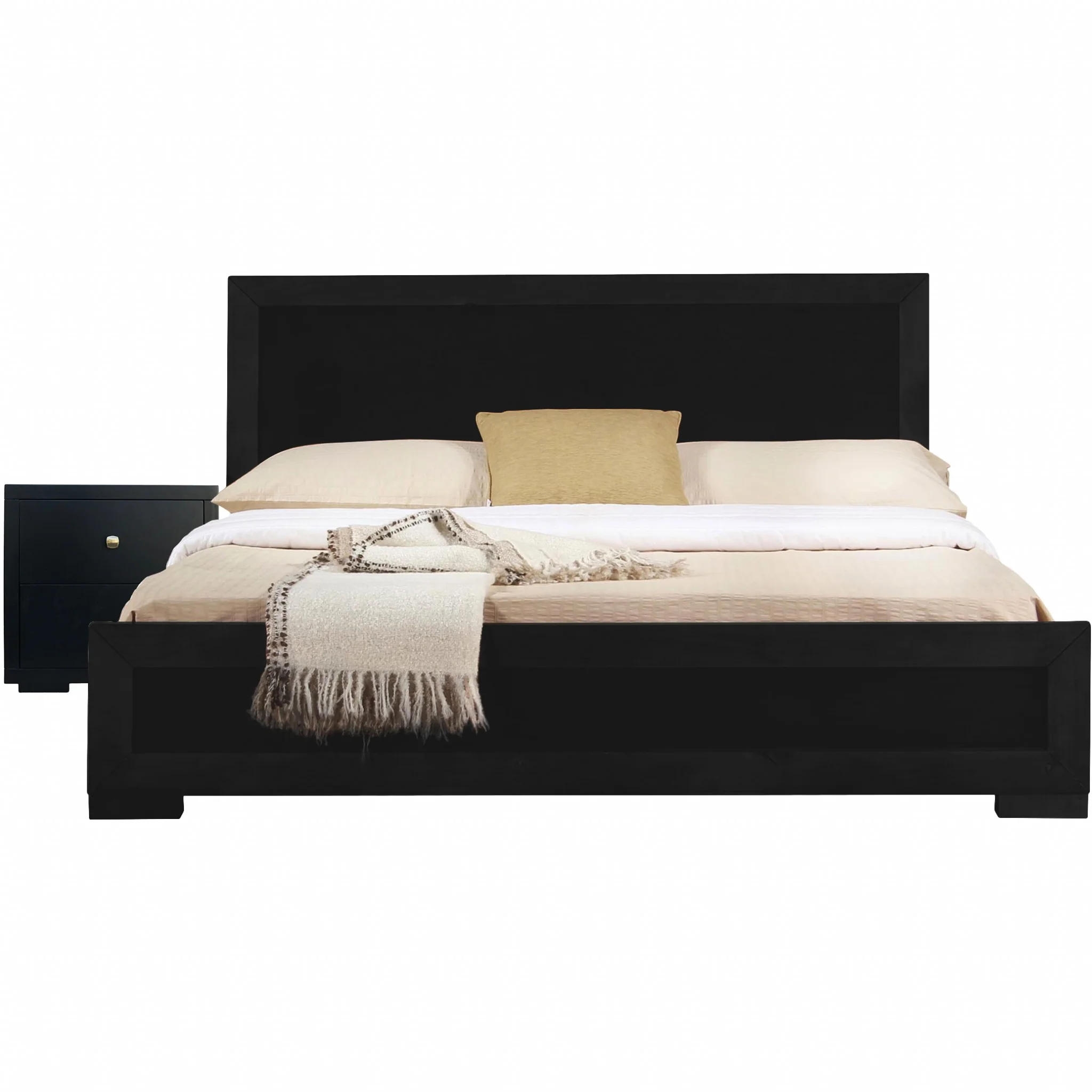 Moma Black Wood Platform Twin Bed With Nightstand By Homeroots - Image 2