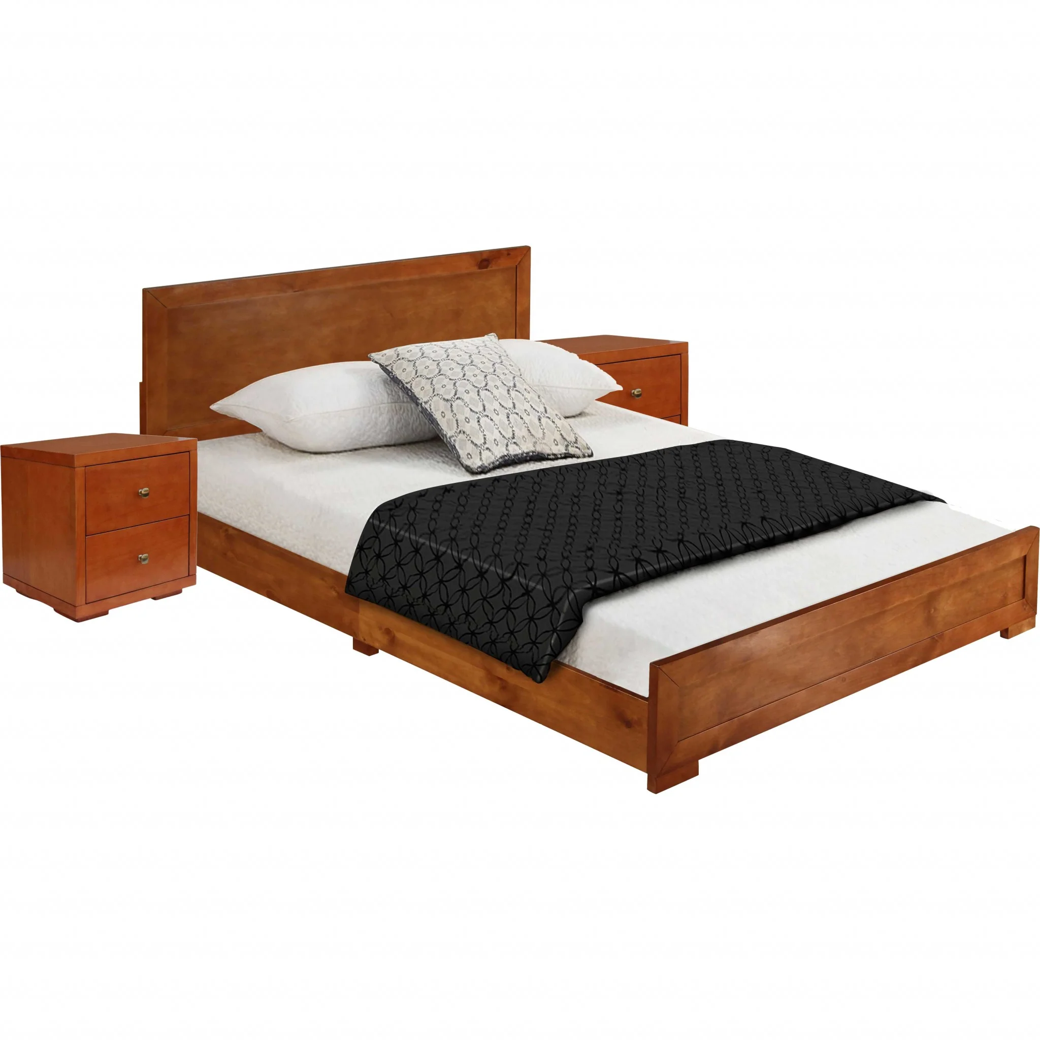 Moma Cherry Wood Platform King Bed With Two Nightstands By Homeroots - Image 3