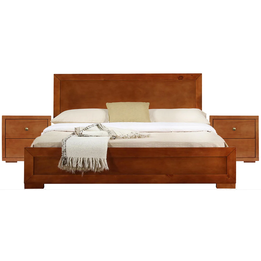 Moma Cherry Wood Platform Queen Bed With Two Nightstands By Homeroots - Image 2