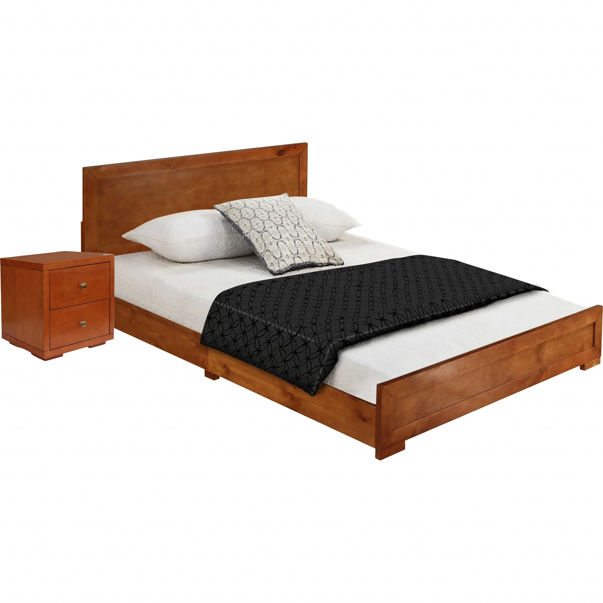 Moma Cherry Wood Platform Twin Bed With Nightstand By Homeroots - Image 3