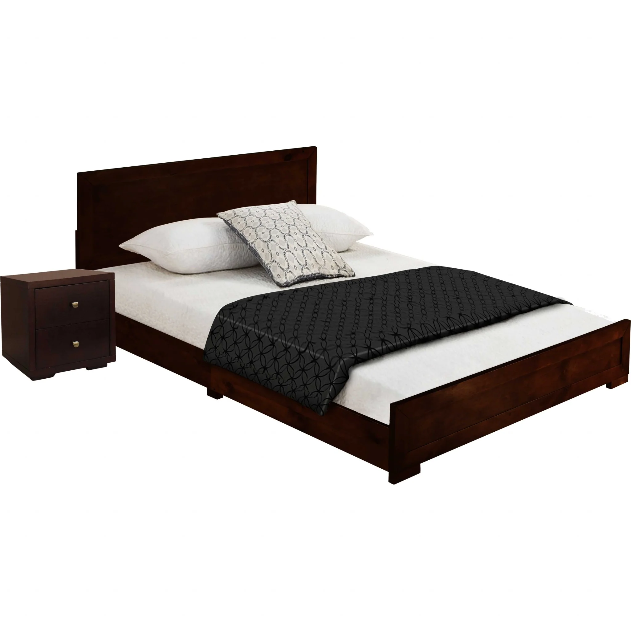 Moma Espresso Wood Platform Full Bed With Nightstand By Homeroots - Image 3