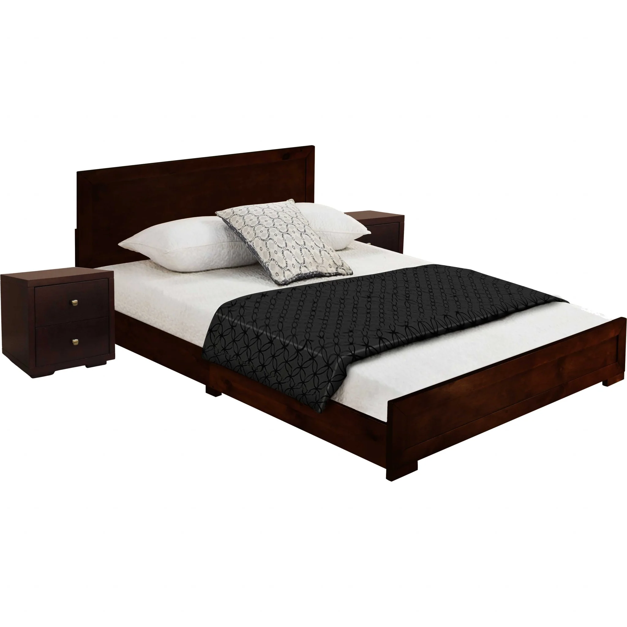 Moma Espresso Wood Platform Queen Bed With Two Nightstands By Homeroots - Image 3