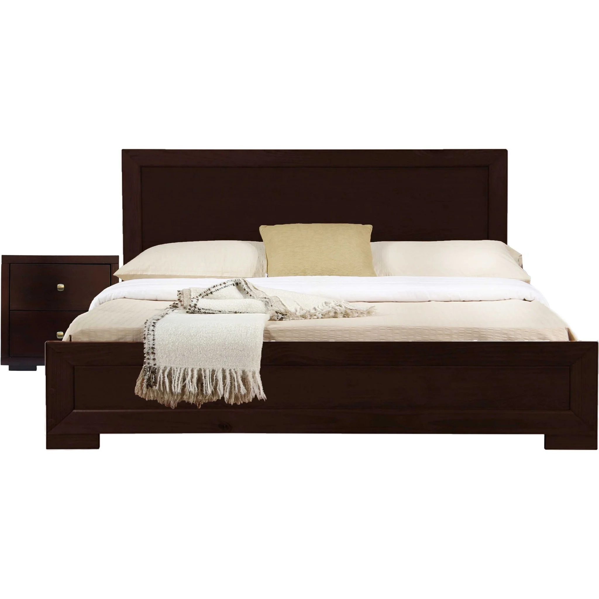 Moma Espresso Wood Platform Twin Bed With Nightstand By Homeroots - Image 2