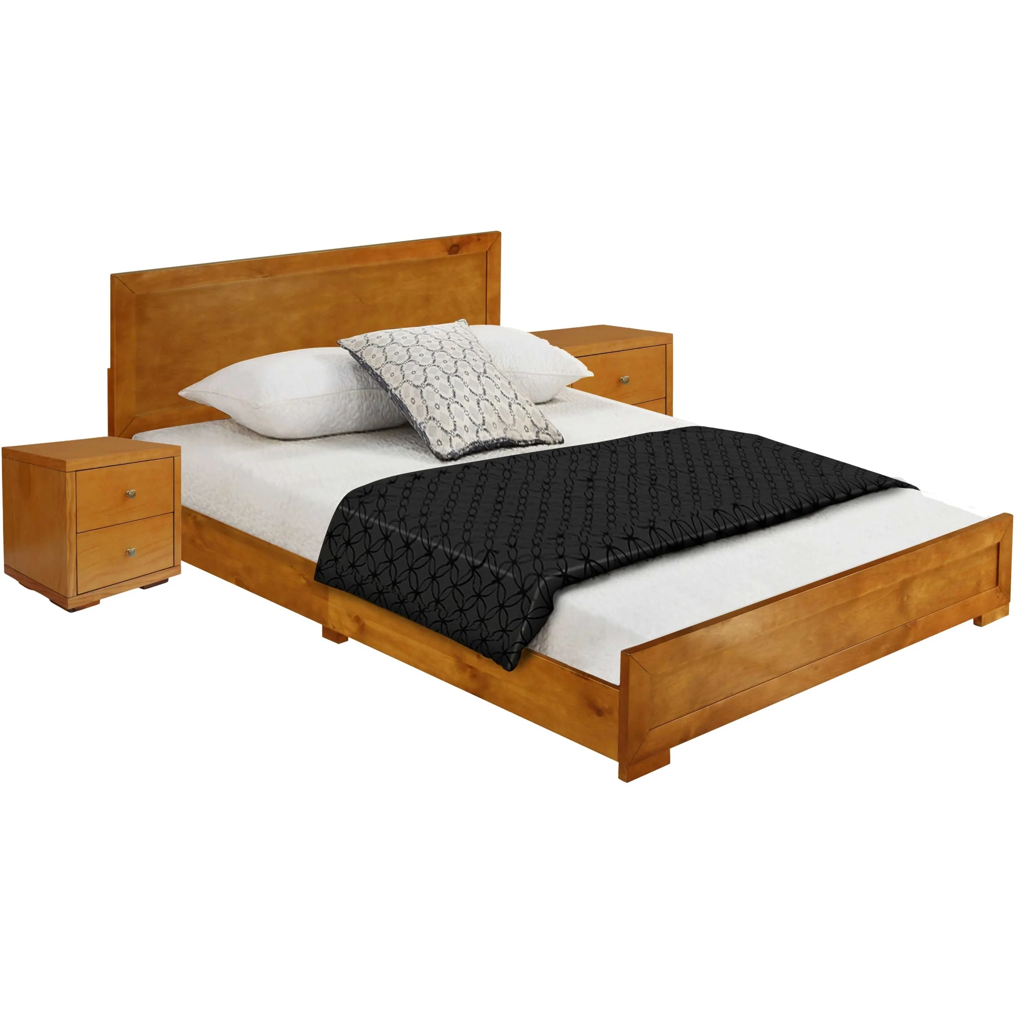 Moma Oak Wood Platform King Bed With Two Nightstands By Homeroots - Image 3