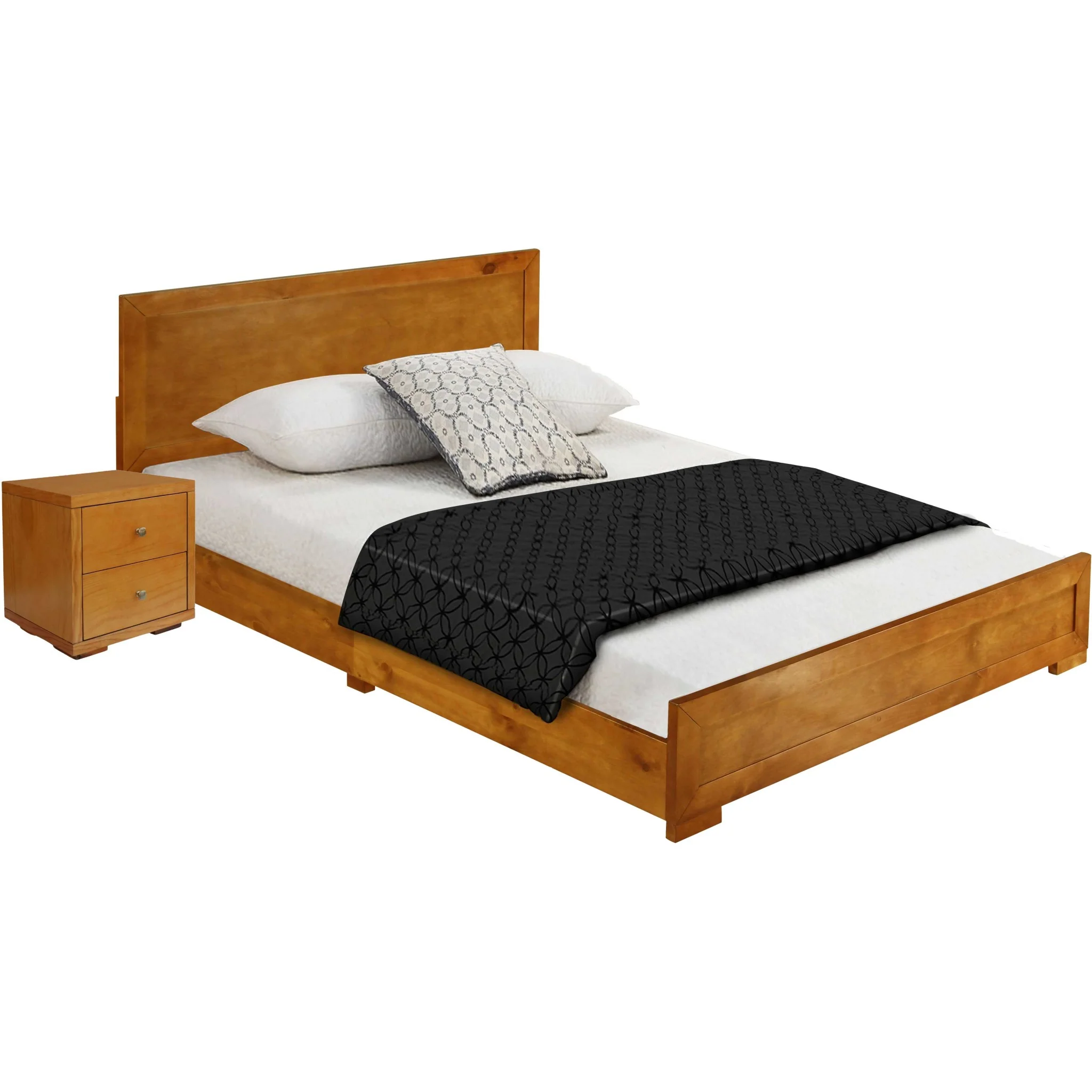 Moma Oak Wood Platform Twin Bed With Nightstand By Homeroots - Image 3
